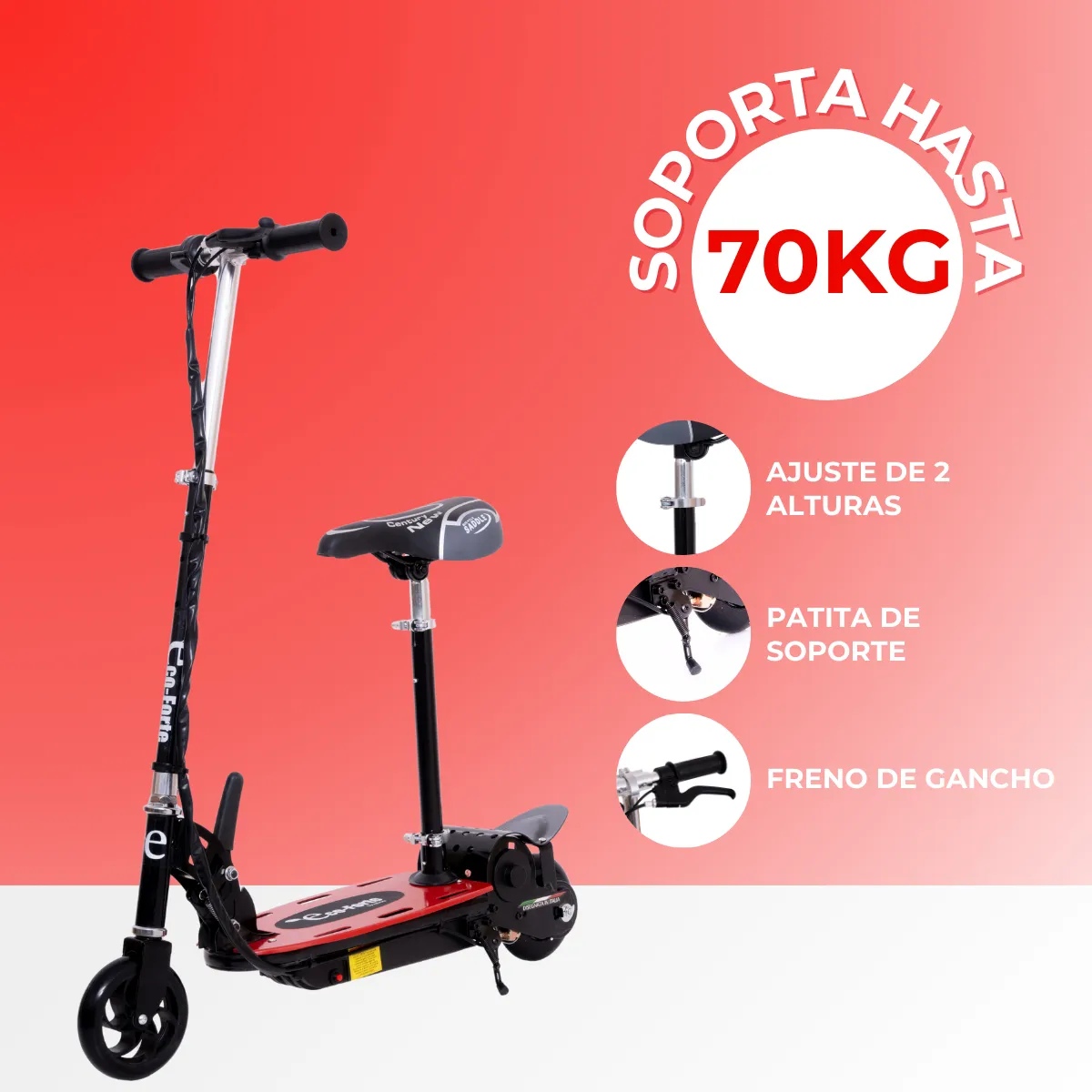 Foto 4 pulgar | Scooter Patín Eléctrico Eco-forte Cd15 Asiento 120w 12km/h Rojo