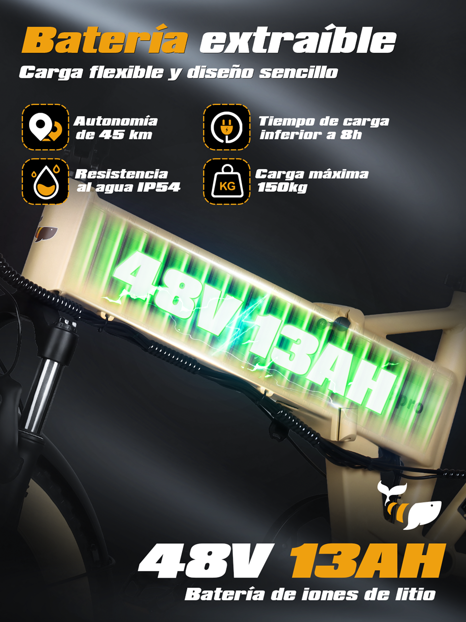 Foto 4 pulgar | Bicicleta Eléctrica Honey Whale S9 Pro Amarilla