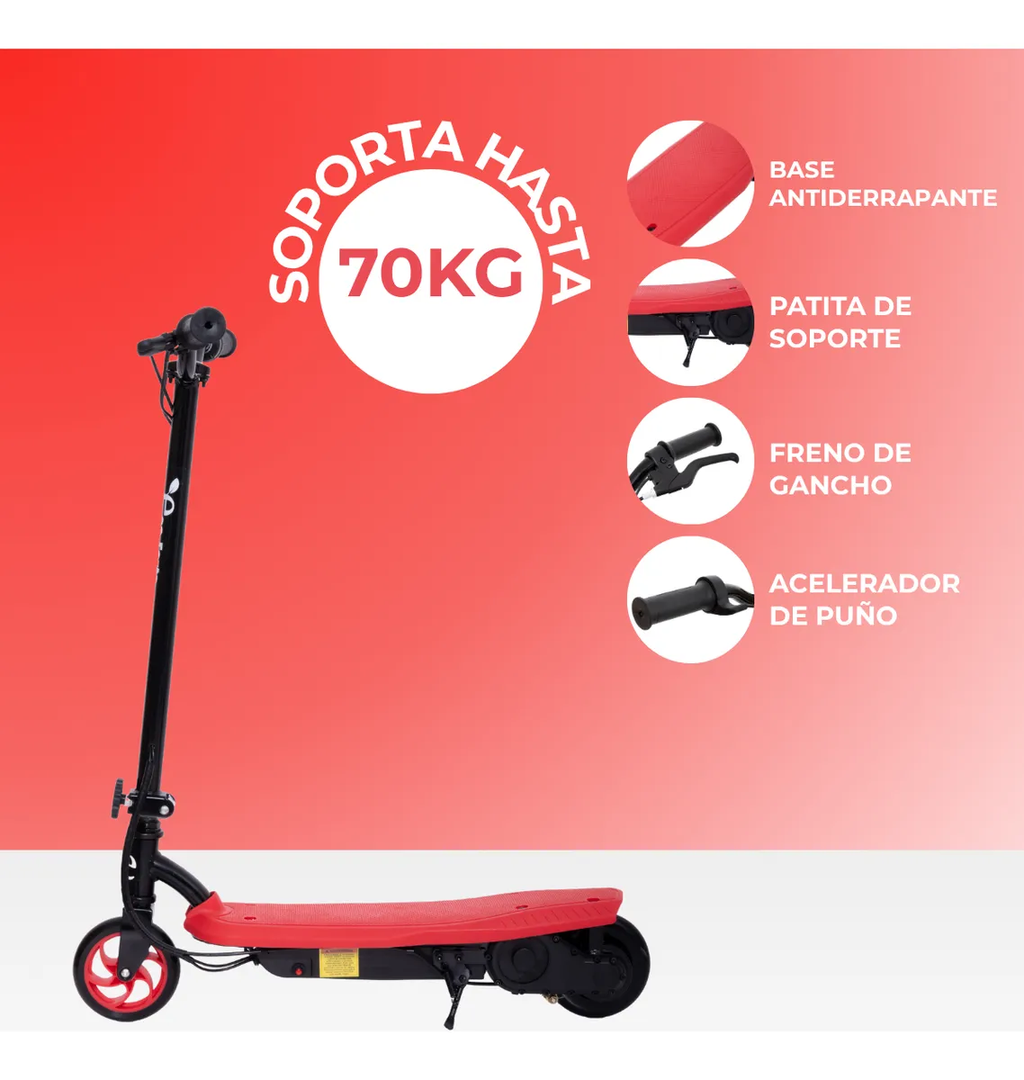 Foto 5 pulgar | Scooter Patín Eléctrico Eco-forte Plegable Cd11a 120w 12km/h Rojo