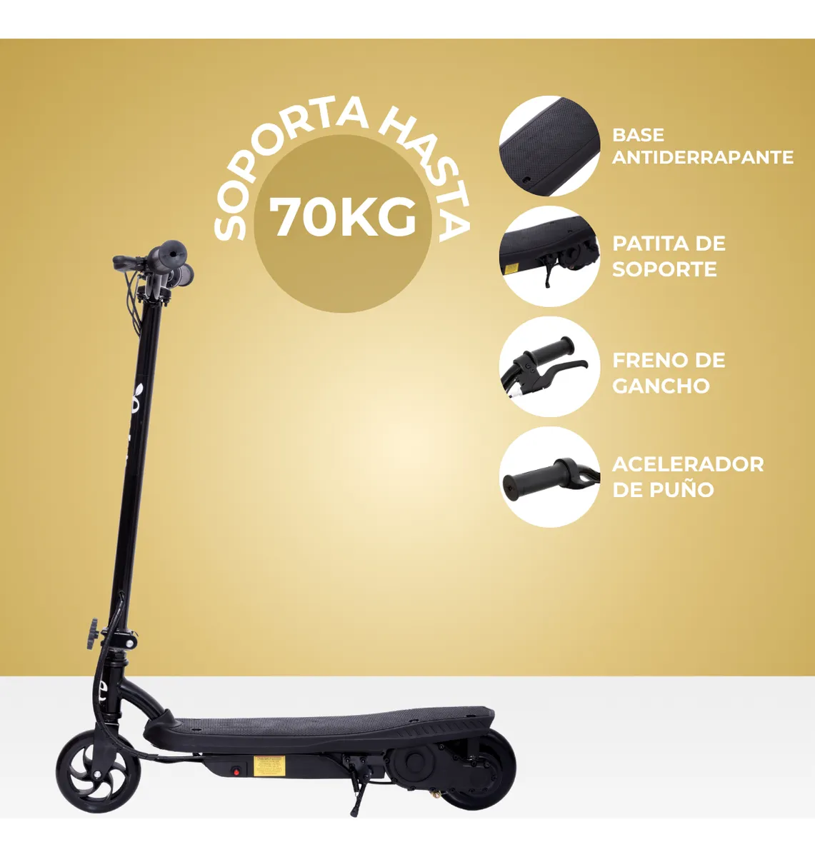 Foto 4 pulgar | Scooter Patín Eléctrico Eco-forte Plegable Cd11a 120w 12km/h Negro