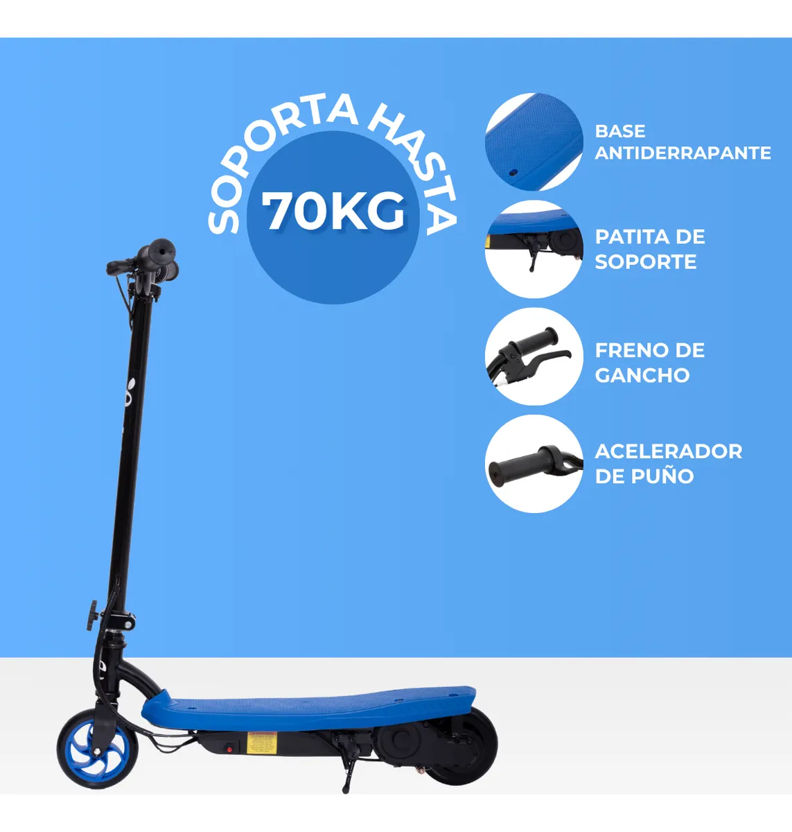 Foto 5 pulgar | Scooter Patín Eléctrico Eco-forte Plegable Cd11a 120w 12km/h Azul