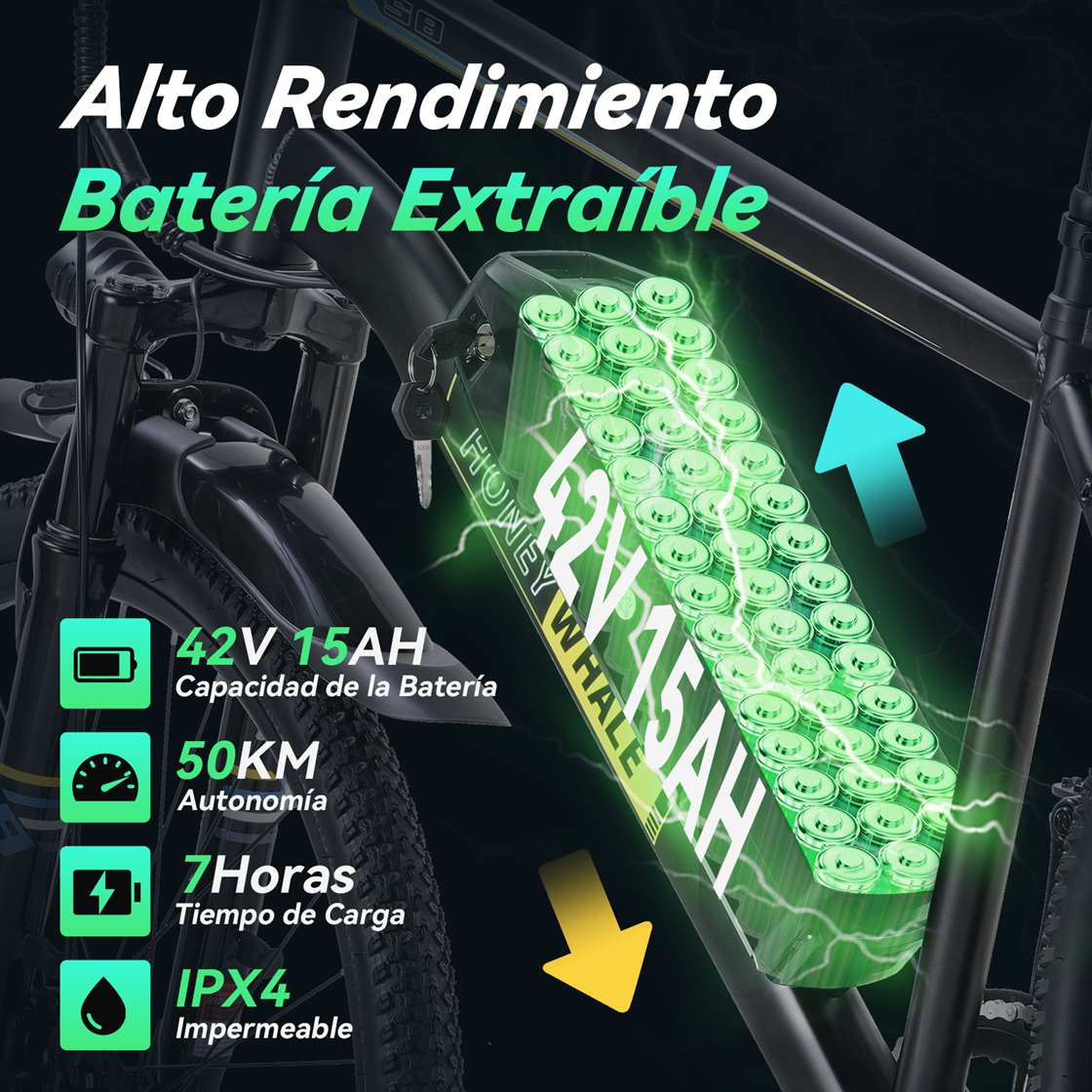 Foto 4 pulgar | Bicicleta Eléctrica Con Batería Extraíble  Honey Whale S8 Negro