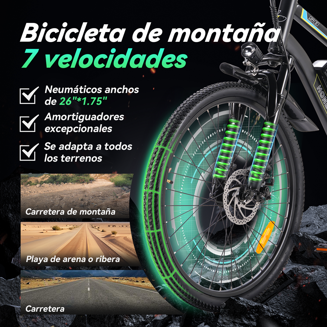 Foto 6 pulgar | Bicicleta Eléctrica Con Batería Extraíble  Honey Whale S8 Negro