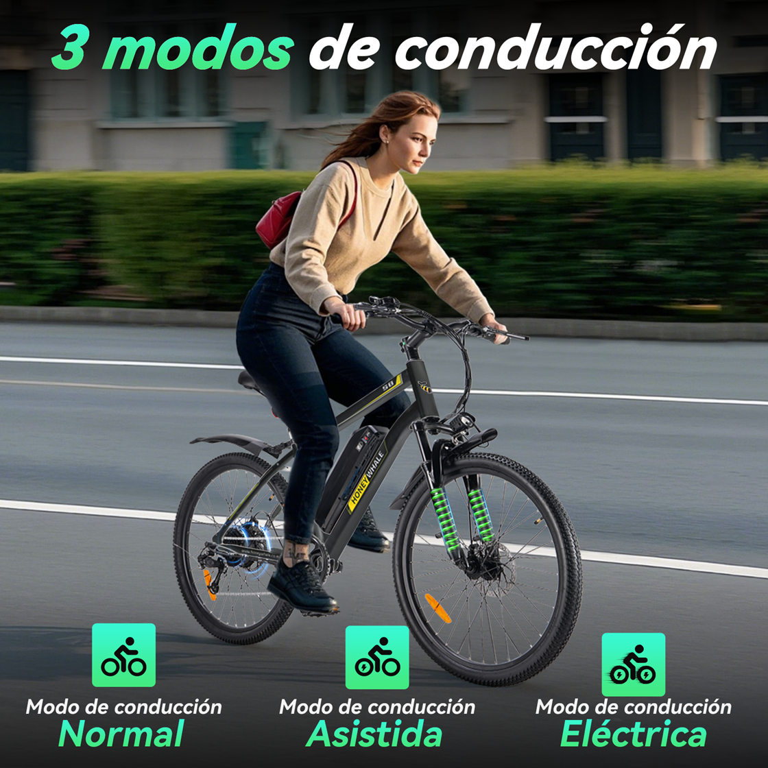 Foto 7 pulgar | Bicicleta Eléctrica Con Batería Extraíble  Honey Whale S8 Negro