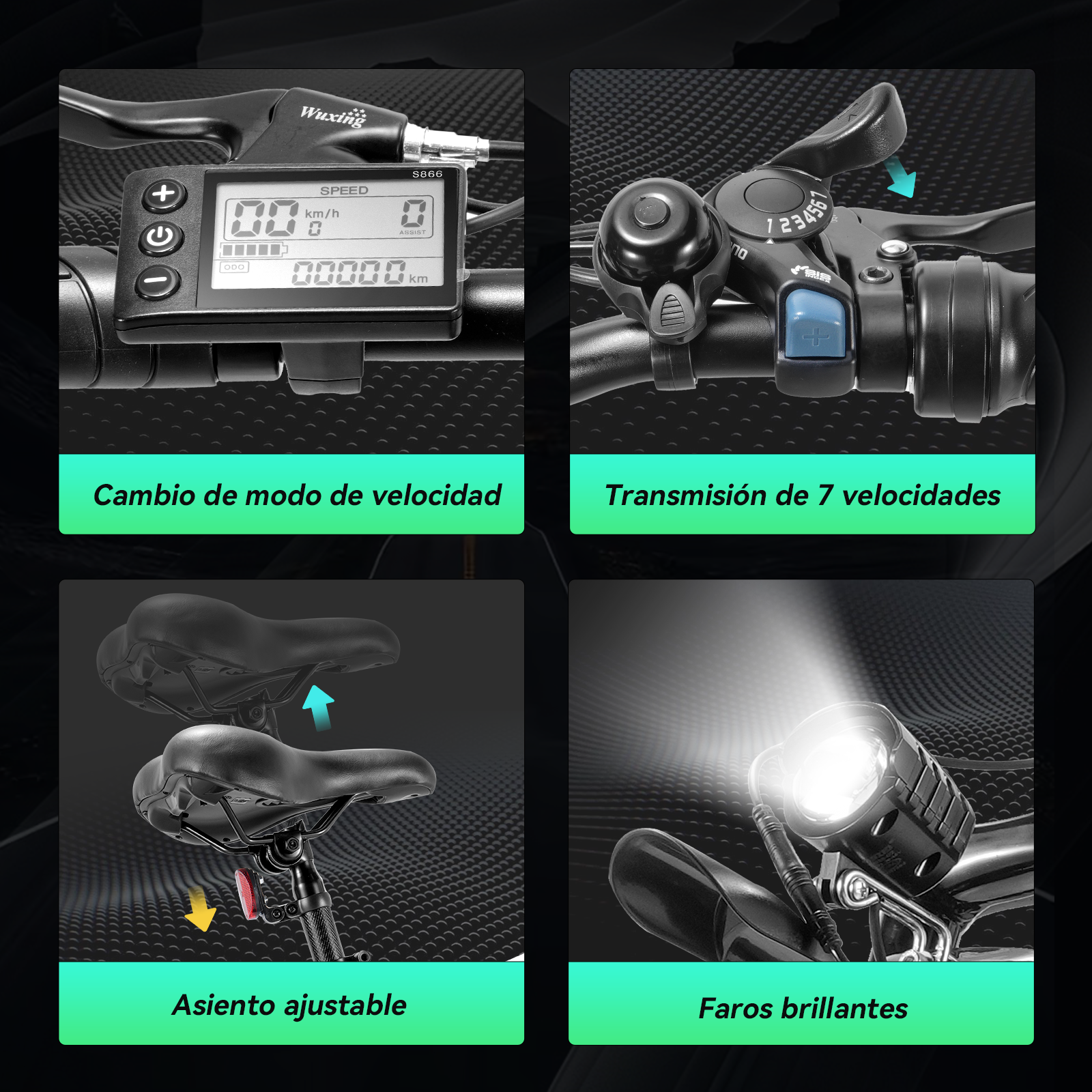 Foto 8 pulgar | Bicicleta Eléctrica Con Batería Extraíble  Honey Whale S8 Negro