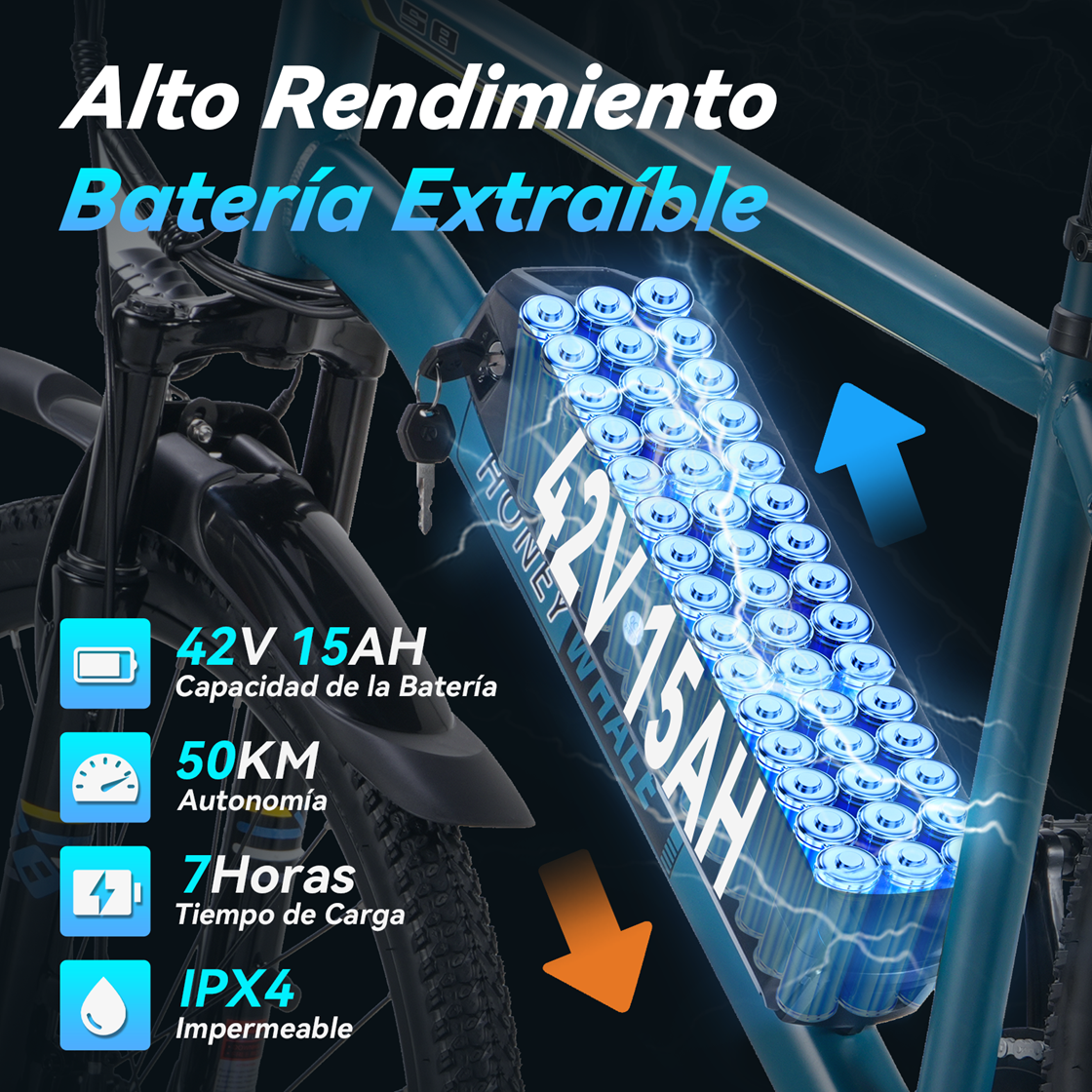 Foto 4 pulgar | Bicicleta Eléctrica Con Batería Extraíble  Honey Whale S8 Azul