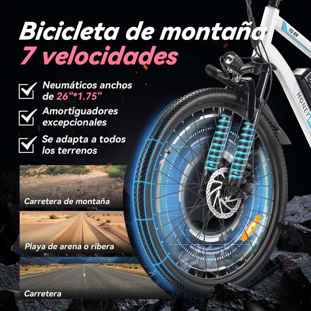 Foto 6 pulgar | Bicicleta Eléctrica Con Batería Extraíble  Honey Whale S8 Blanco