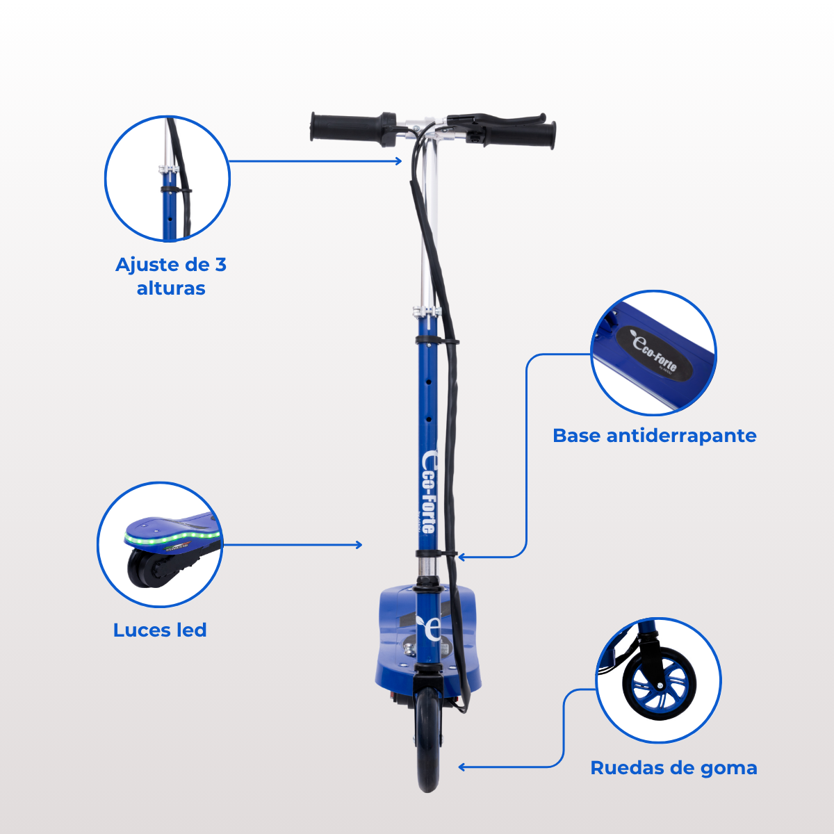 Foto 4 pulgar | Scooter Patín Eléctrico Eco-forte Con Luces Cd05 120w 12km/h Azul