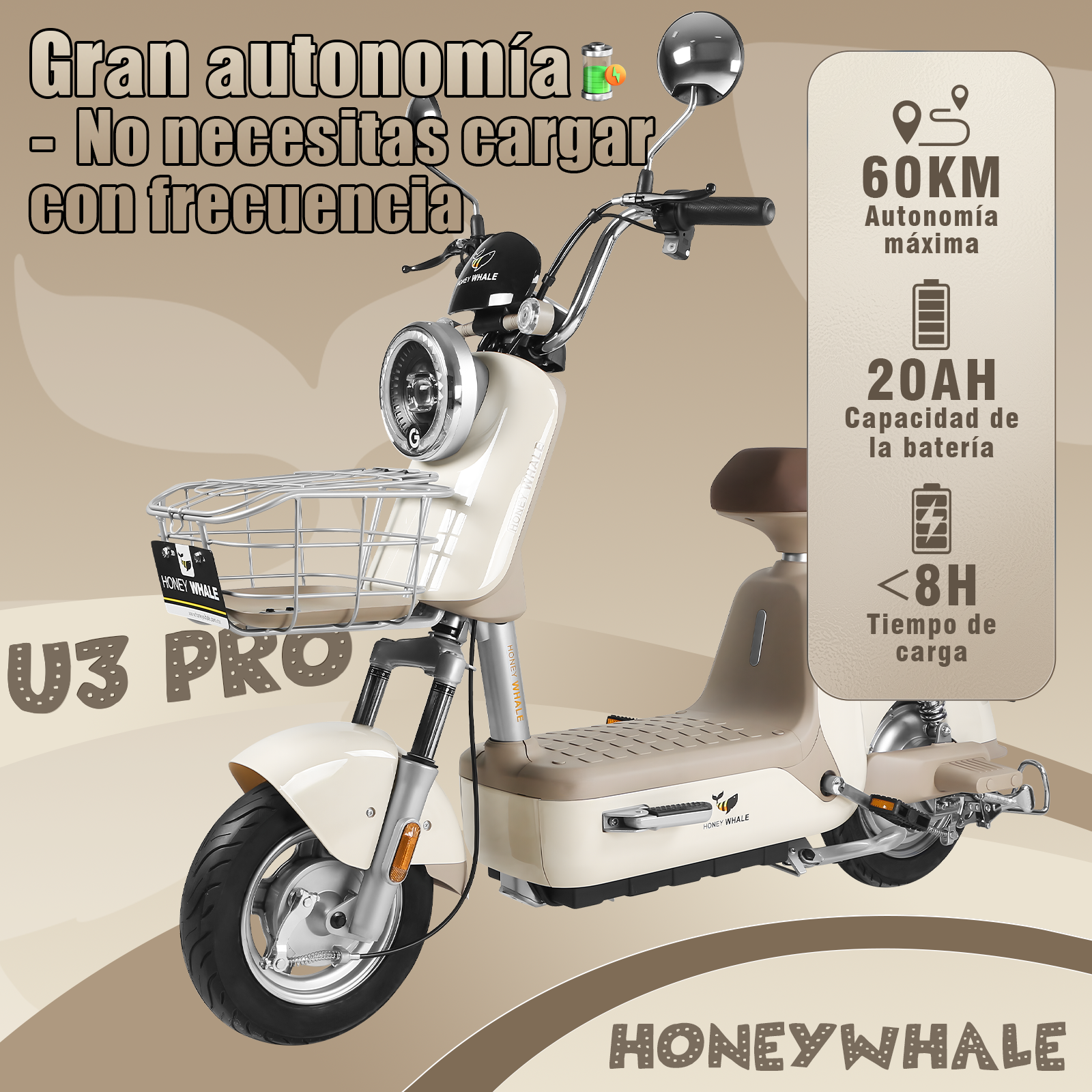 Foto 4 pulgar | Moto Eléctrica Honey Whale U3 Pro
