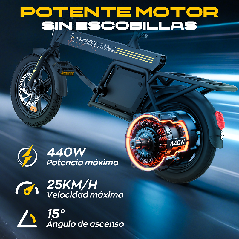 Foto 3 pulgar | Bicicleta Electrica Plegable Honey Whale B20 Negro