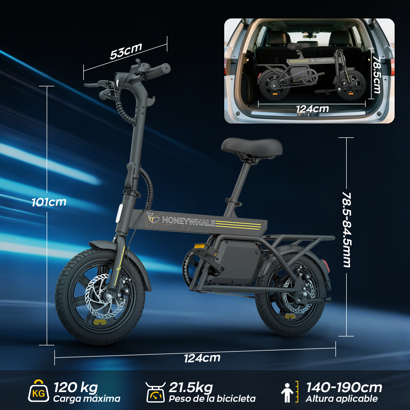Foto 8 pulgar | Bicicleta Electrica Plegable Honey Whale B20 Negro