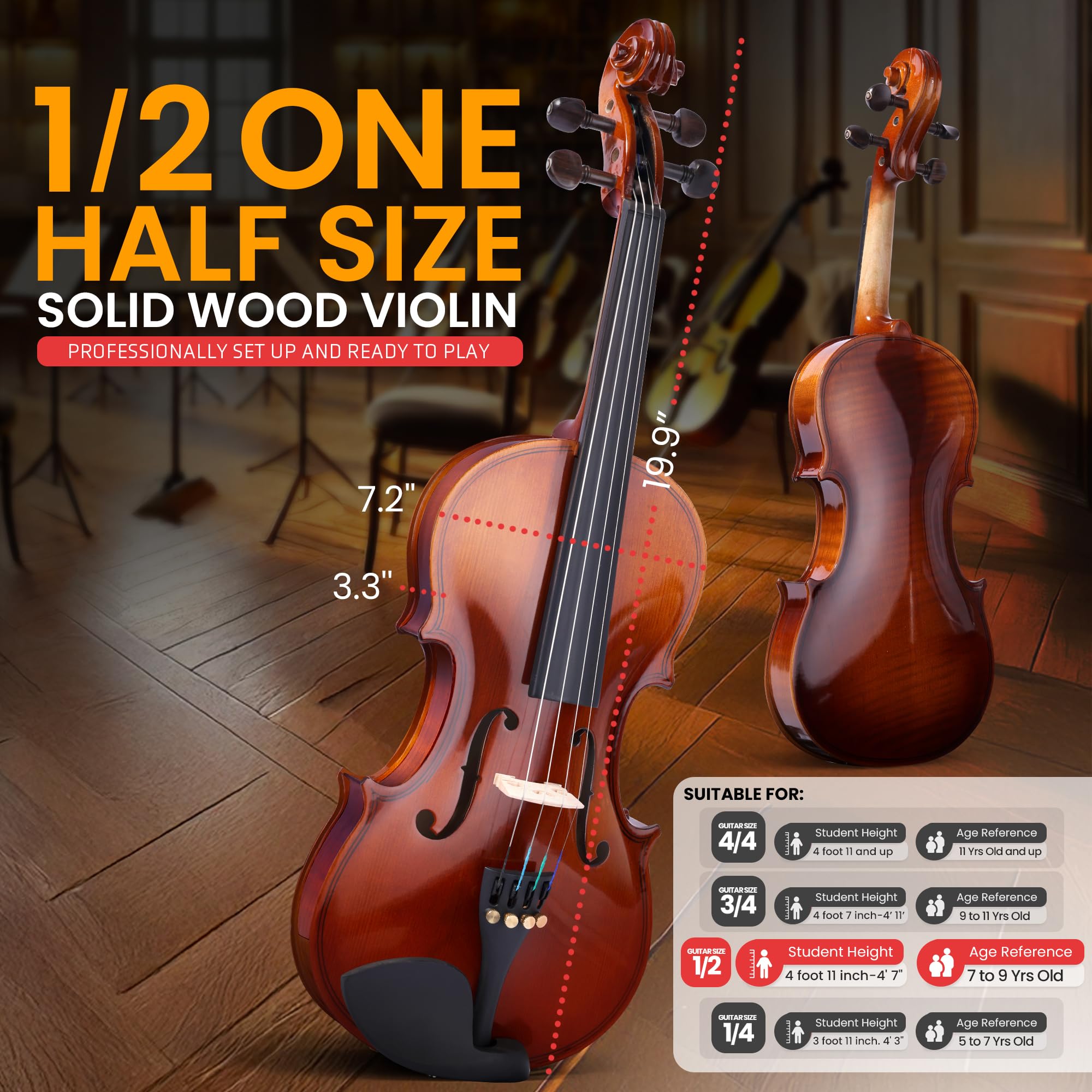 Foto 2 | Kit De Iniciación Para Principiantes Violin Pyle, Tamaño 1/2, Con Funda De Viaje Y B - Venta Internacional.