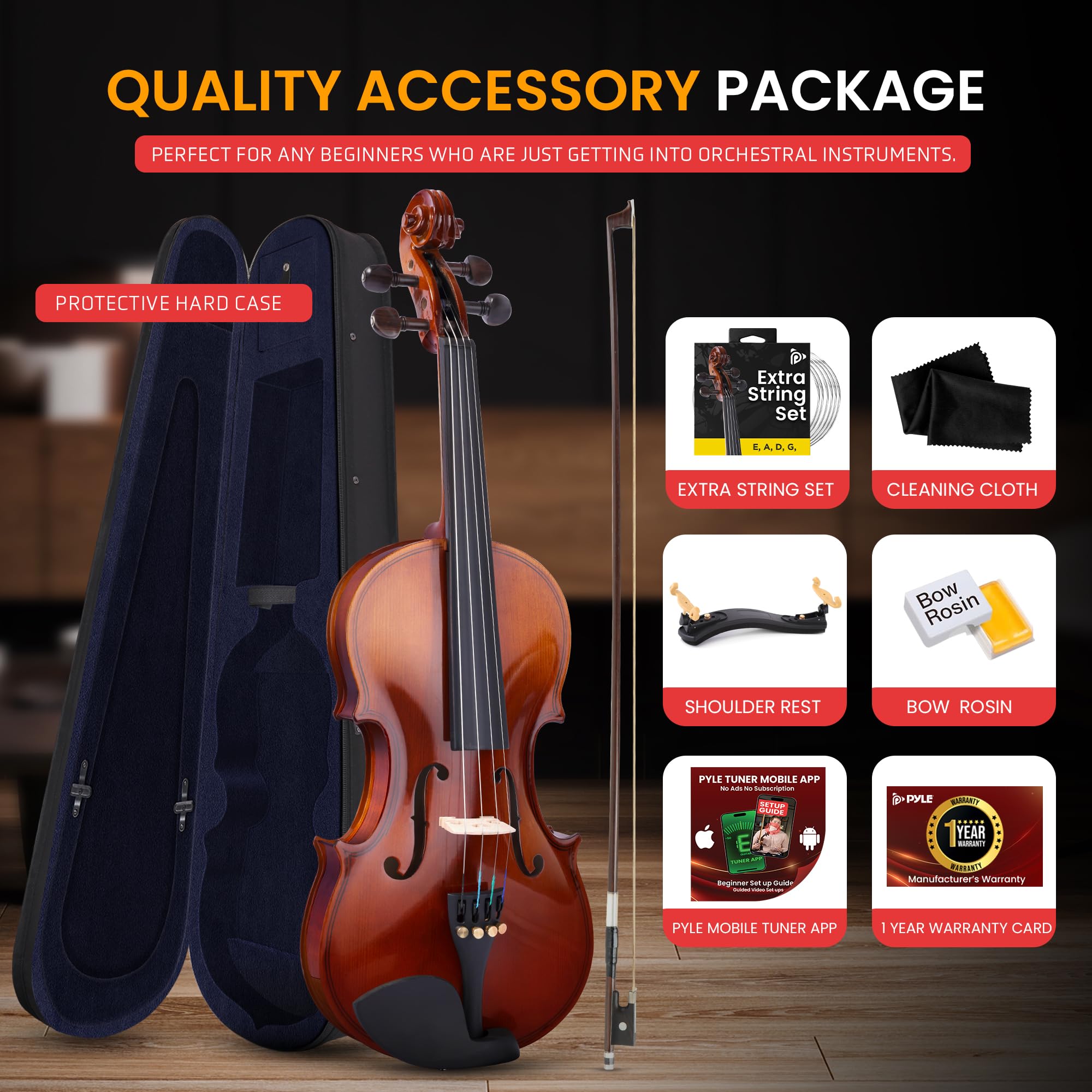 Foto 6 pulgar | Kit De Iniciación Para Principiantes Violin Pyle, Tamaño 1/2, Con Funda De Viaje Y B - Venta Internacional.