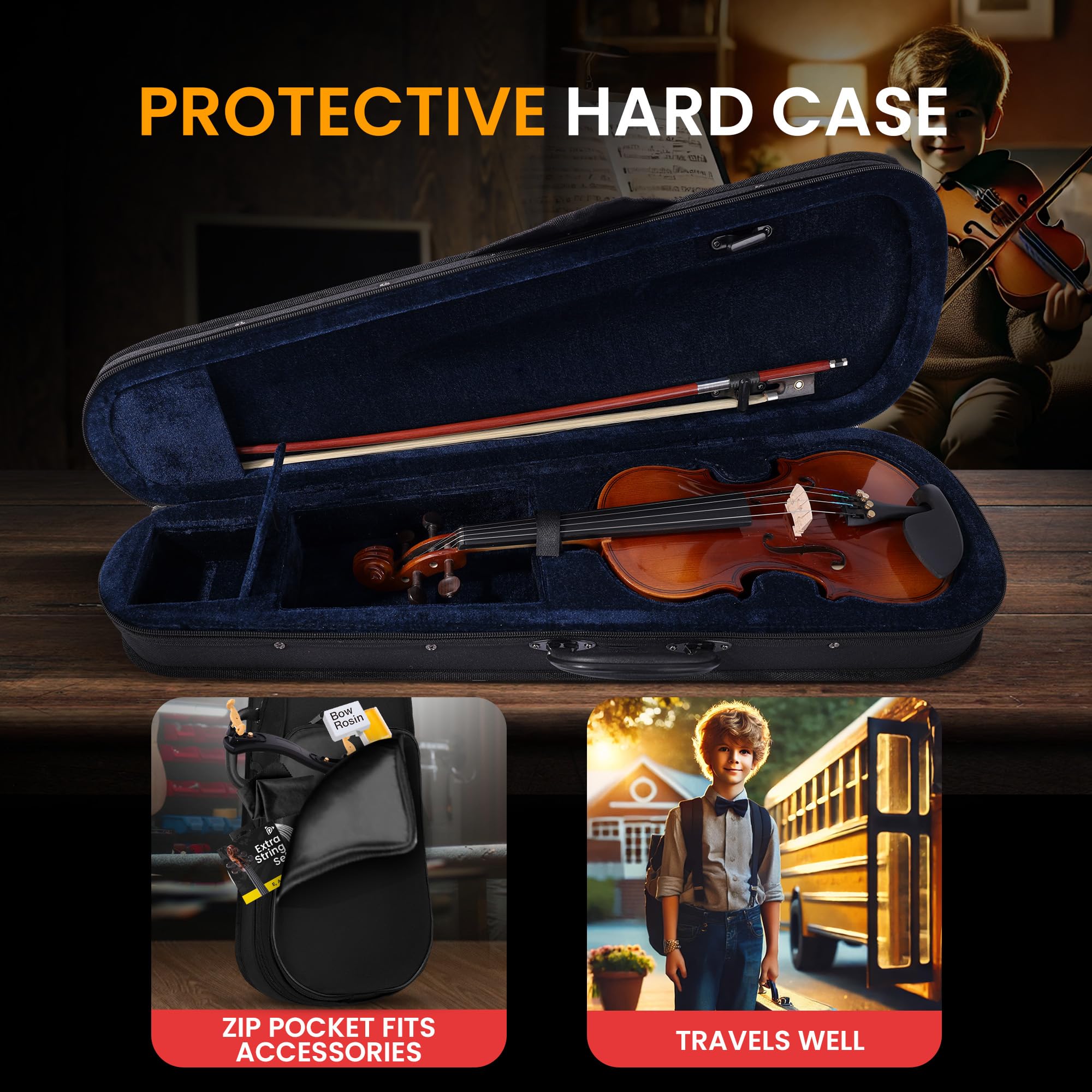 Foto 6 | Kit De Iniciación Para Principiantes Violin Pyle, Tamaño 1/2, Con Funda De Viaje Y B - Venta Internacional.