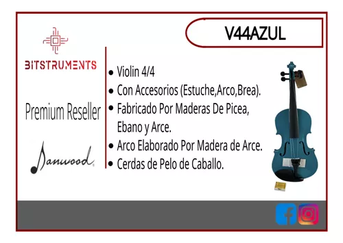 Foto 3 pulgar | Violin De 4/4 Color Azul De Madera Con Estuche Marca Danwood