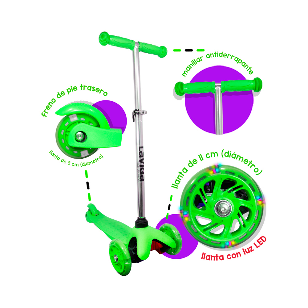 Foto 3 pulgar | Scooter Patín del Diablo LAVIGA Verde Neón LV-MG-03A Ruedas Luz Led Direccionables