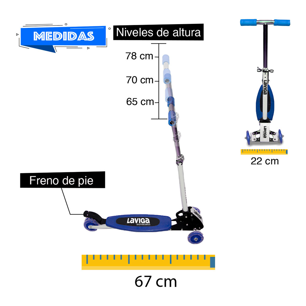 Foto 4 pulgar | Scooter Llantas Direccionables Luz Led Azul  Laviga Reposapiés Lija Resistente