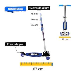 Foto 3 | Scooter Llantas Direccionables Luz Led Azul Laviga Reposapiés Lija Resistente