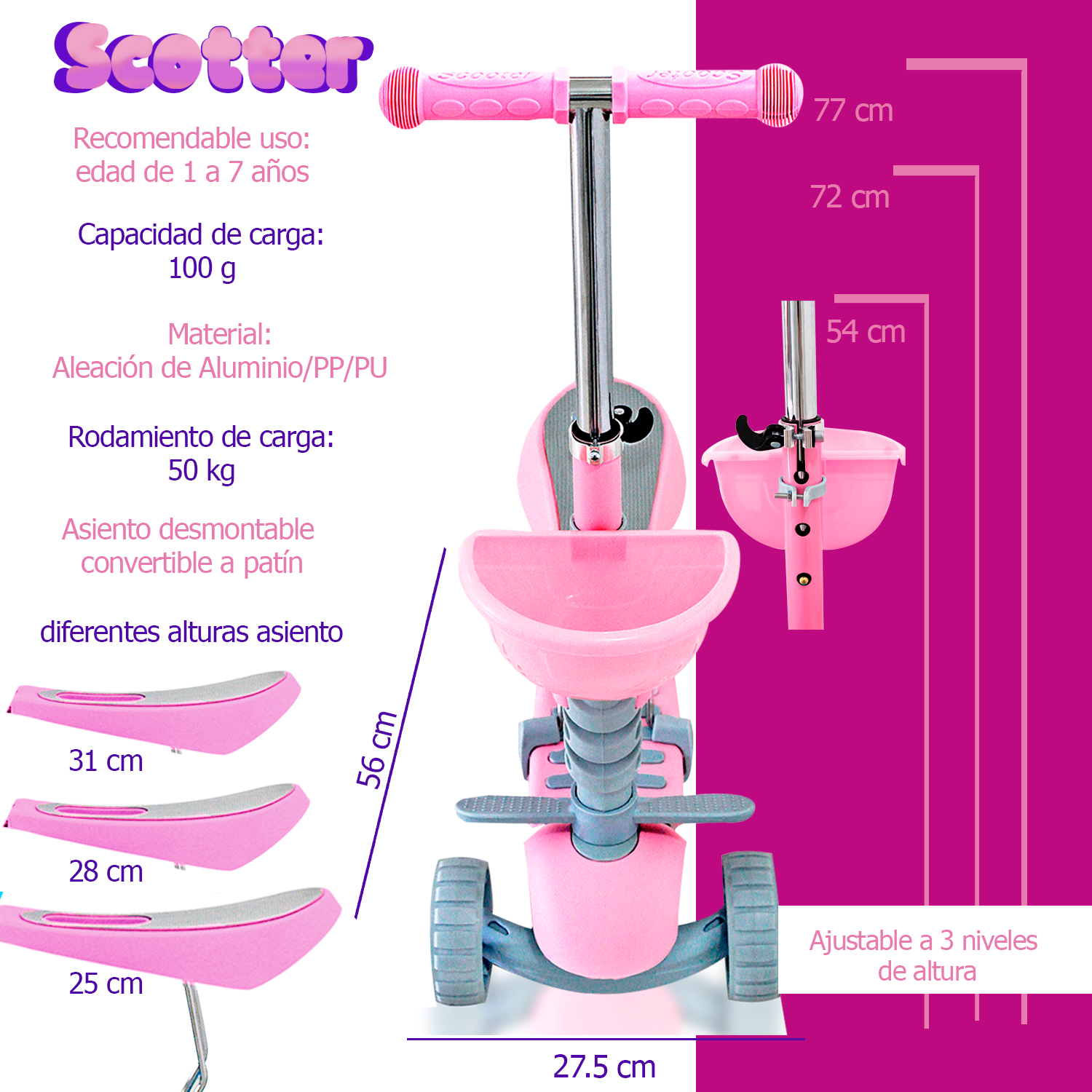 Foto 5 pulgar | Scooter Andromeda Inc con Luces color Rosa