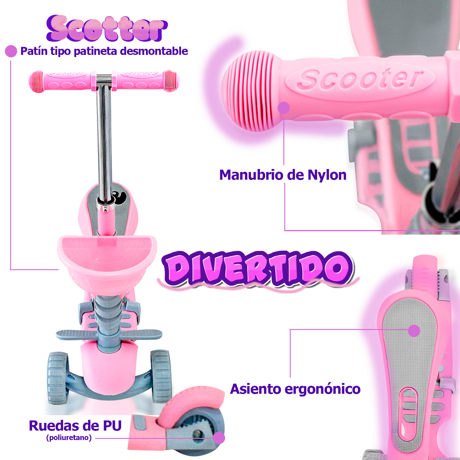 Foto 6 pulgar | Scooter Andromeda Inc con Luces color Rosa