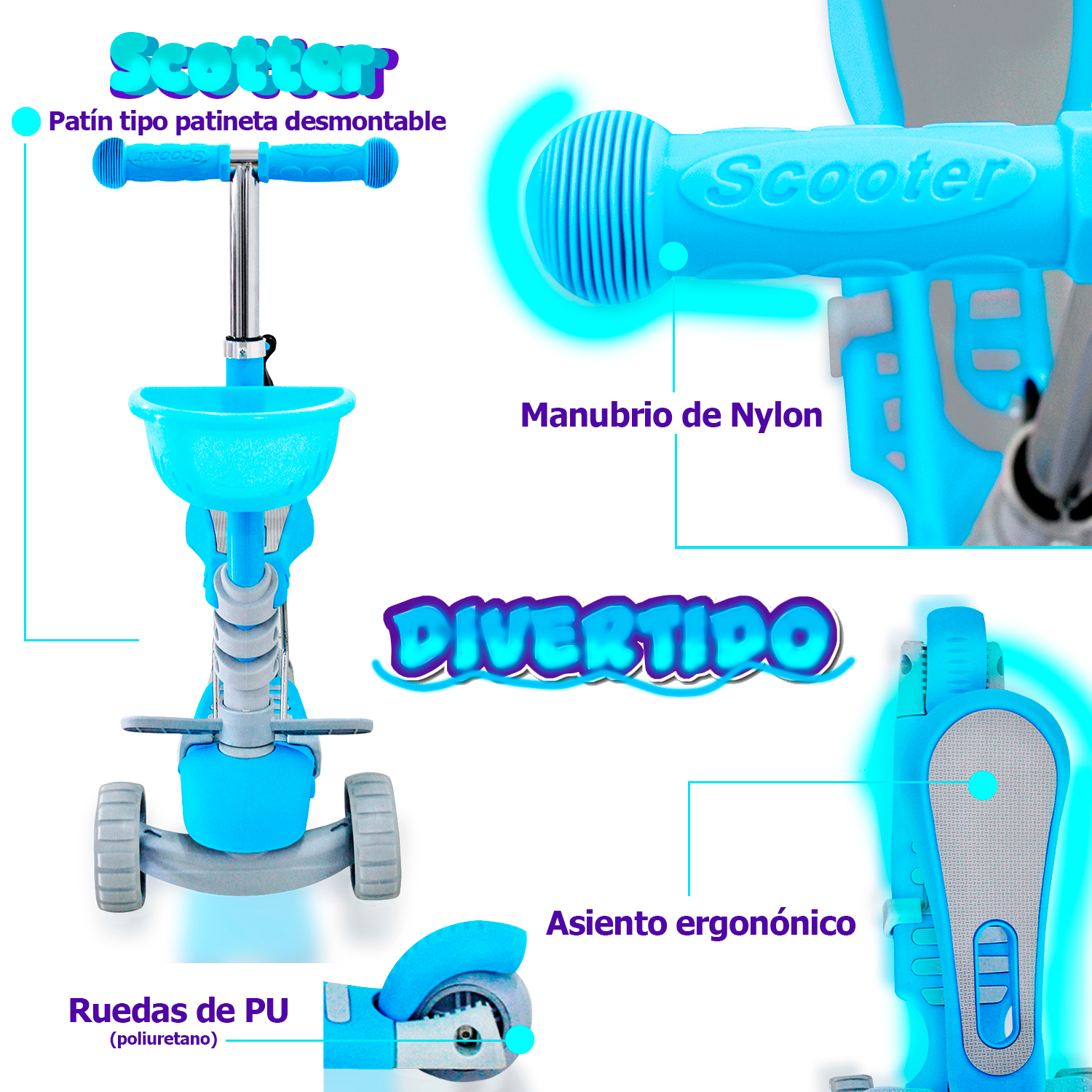 Foto 6 pulgar | Scooter Andromeda Inc con Luces color Azul