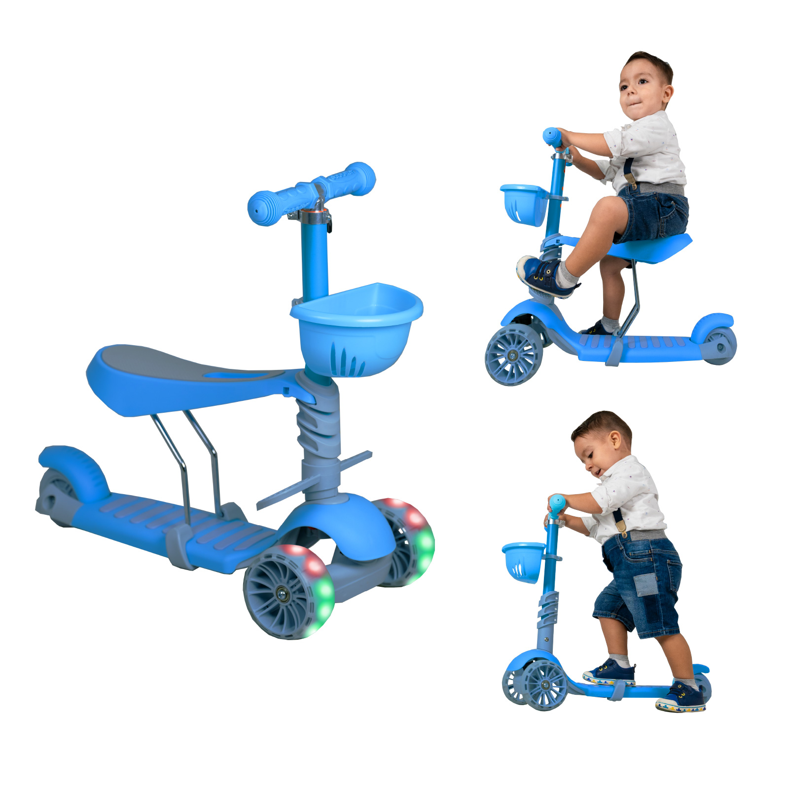 Foto 2 | Scooter Guevara Sports Patín 3 en 1 Para Niños color Azul Ruedas con Luces Led