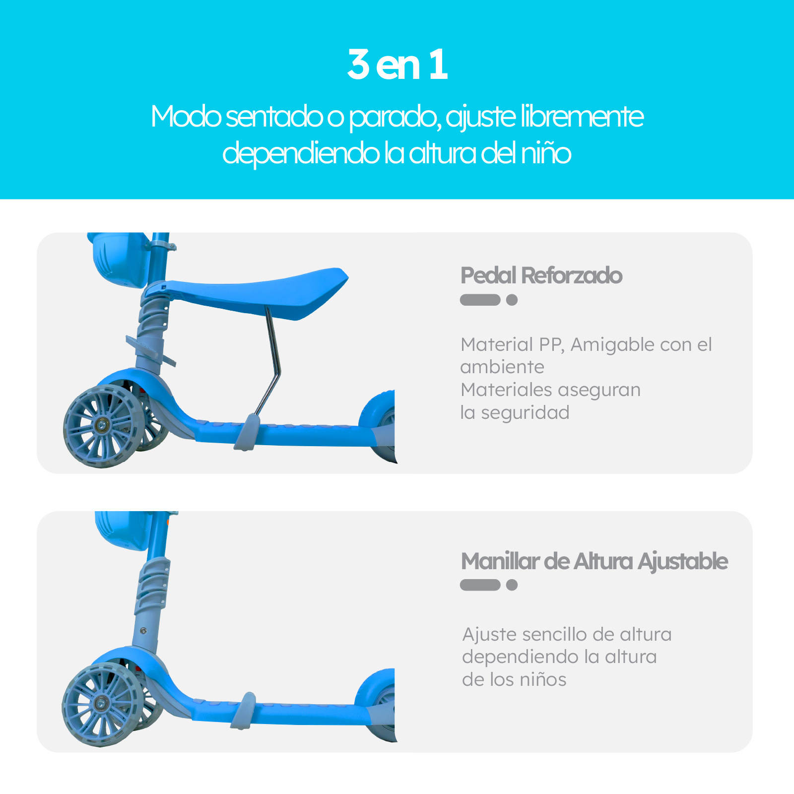 Foto 5 pulgar | Scooter Guevara Sports Patín 3 en 1 Para Niños color Azul Ruedas con Luces Led