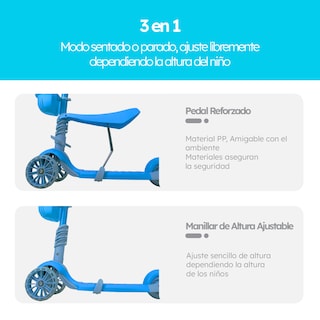 Foto 4 | Scooter Guevara Sports Patín 3 en 1 Para Niños color Azul Ruedas con Luces Led