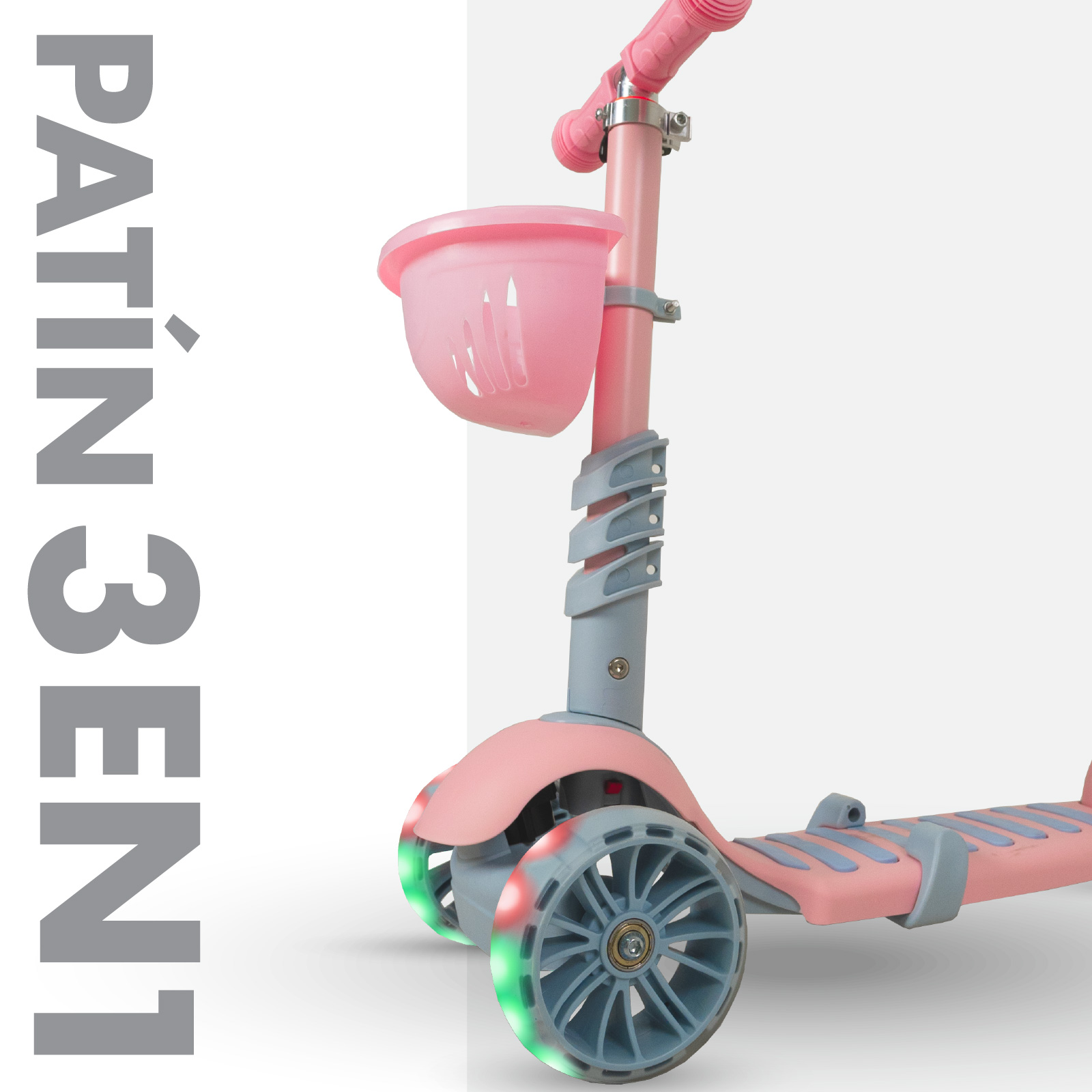 Foto 3 | Scooter Guevara Sports Patín 3 en 1 Para Niños color Rosa Ruedas con Luces Led