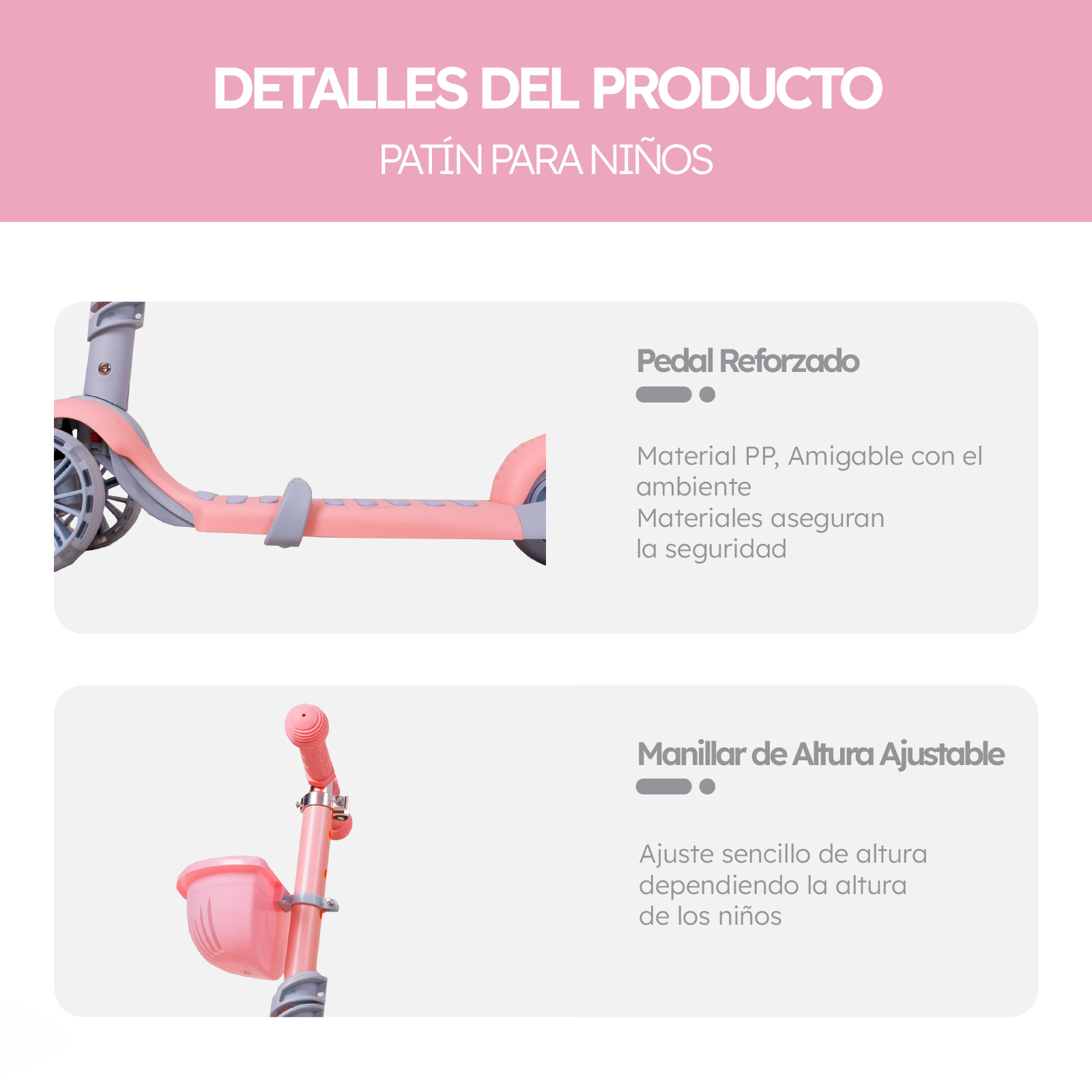 Foto 7 | Scooter Guevara Sports Patín 3 en 1 Para Niños color Rosa Ruedas con Luces Led