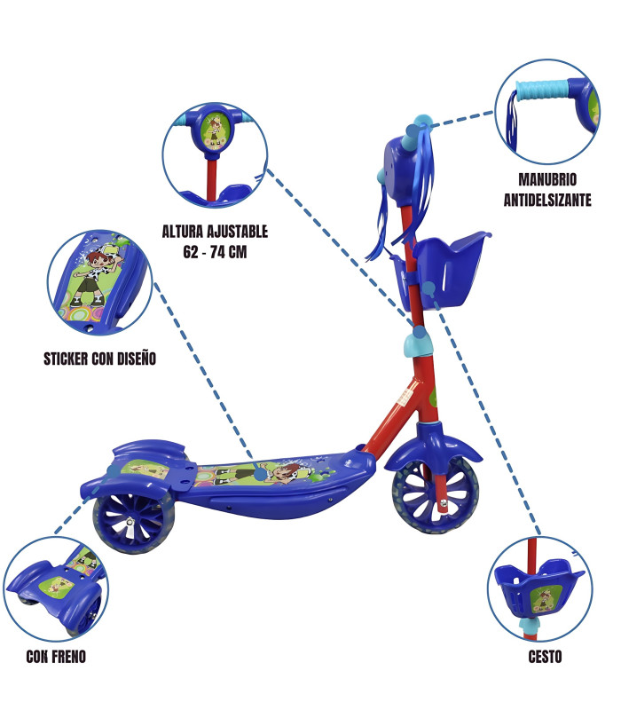 Foto 3 pulgar | Scooter para Niños Patín del Diablo Luces y Sonidos Ajustable Azul