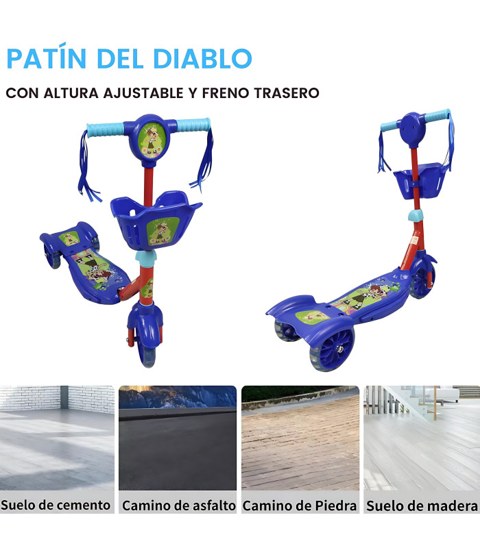 Foto 4 pulgar | Scooter para Niños Patín del Diablo Luces y Sonidos Ajustable Azul