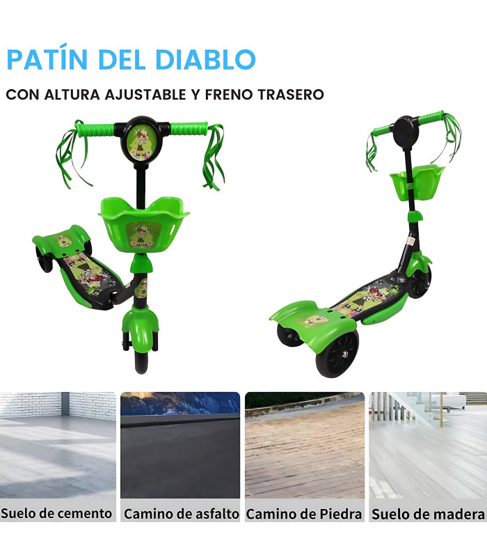 Foto 4 pulgar | Scooter para Niños Patín del Diablo Luces y Sonidos Ajustable