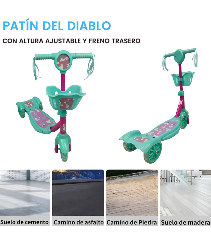 Foto 4 pulgar | Scooter Para Niños Patinete Del Diablo Luces Y Sonidos,ajustable