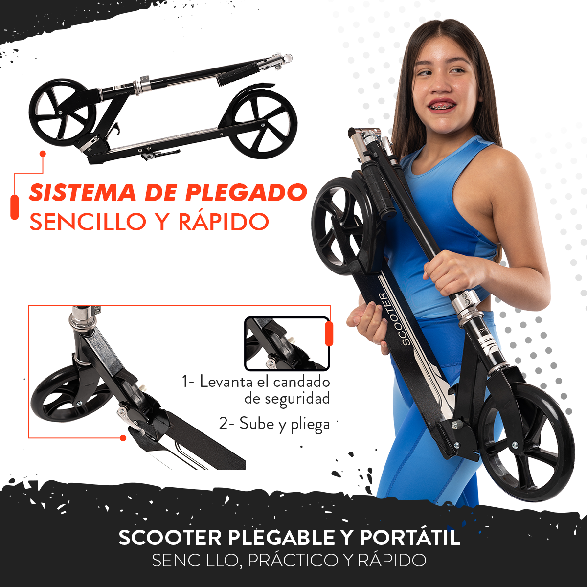 Foto 4 pulgar | Scooter Plegable Guevara Sports Negro Portátil y Manubrio Ajustable