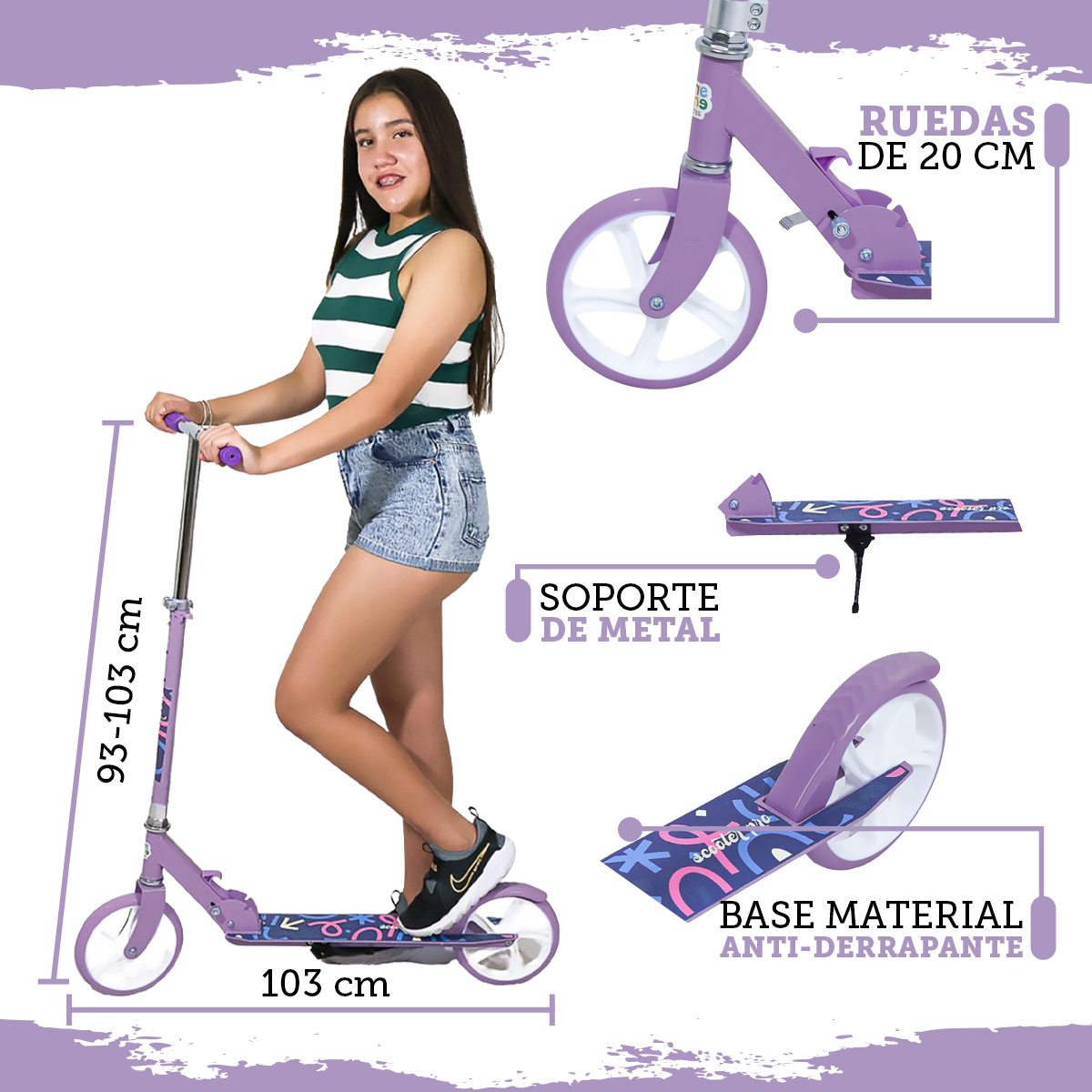Foto 3 pulgar | Scooter Plegable Guevara Sports Morado