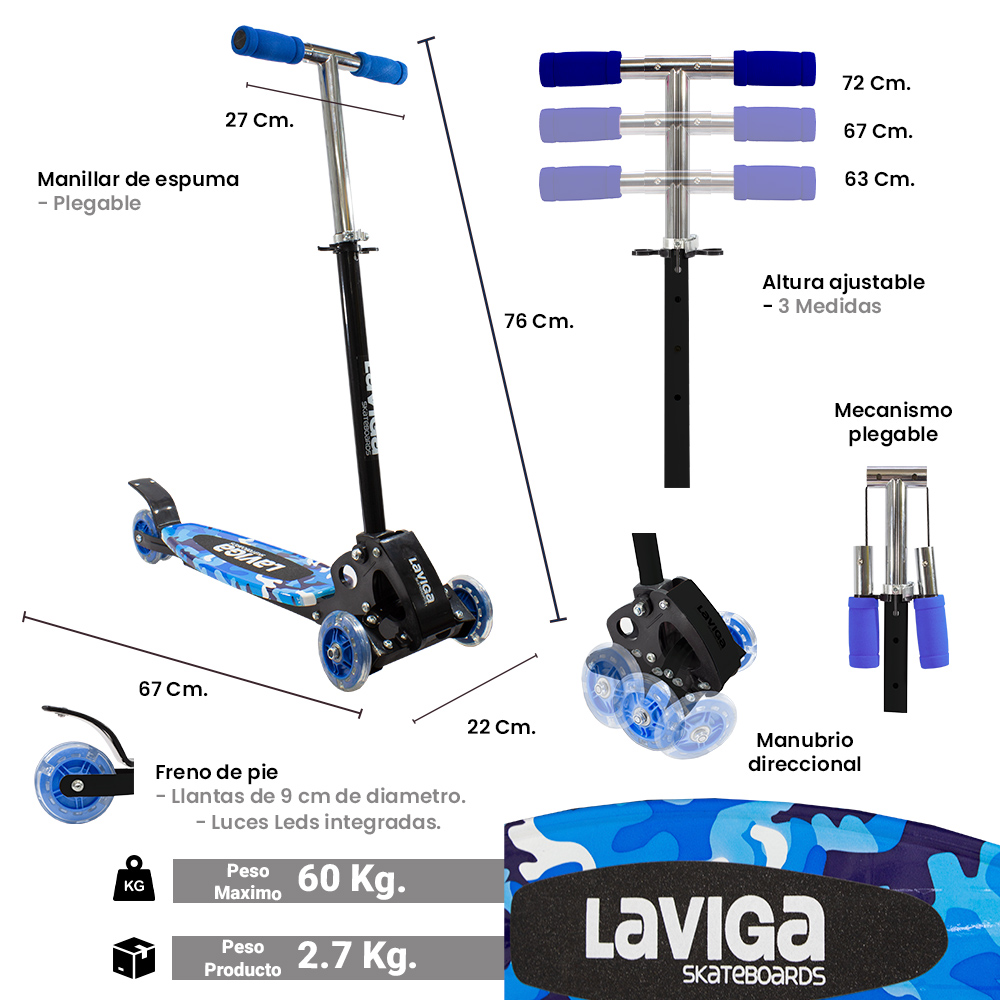 Foto 3 pulgar | Scooter de Pie Importadora La Merced Azul con Luces Led