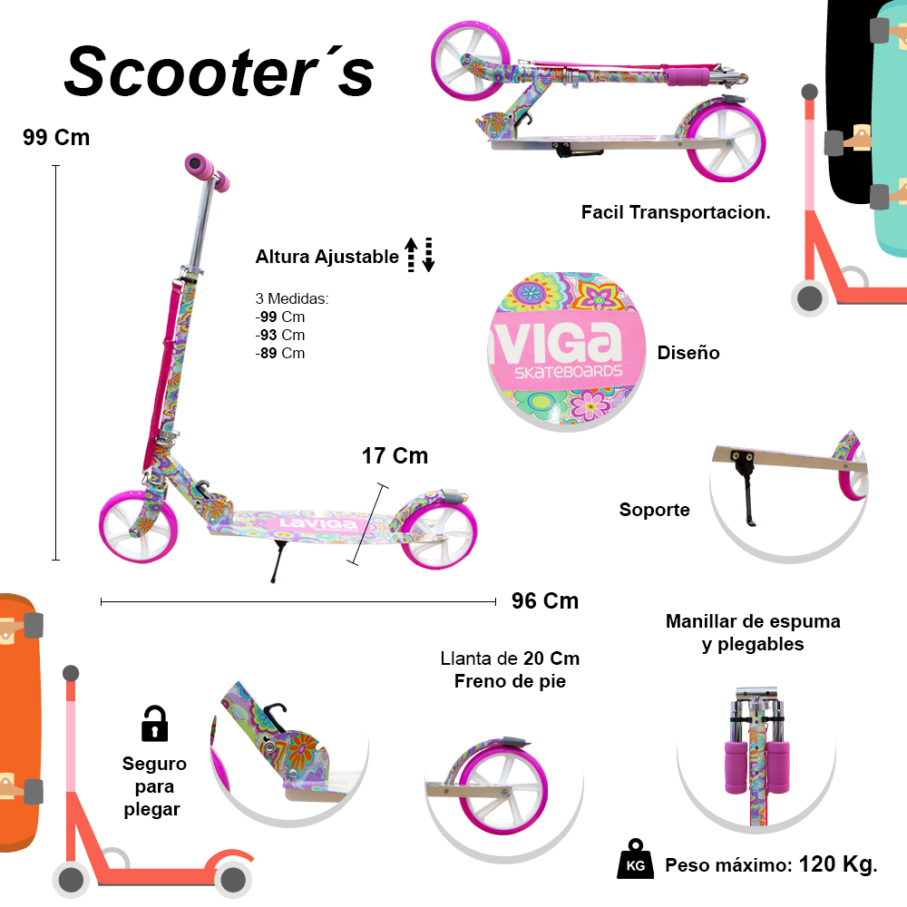 Foto 2 | Scooter Plegable Patín Juvenil Diseño Flores Color Rosa