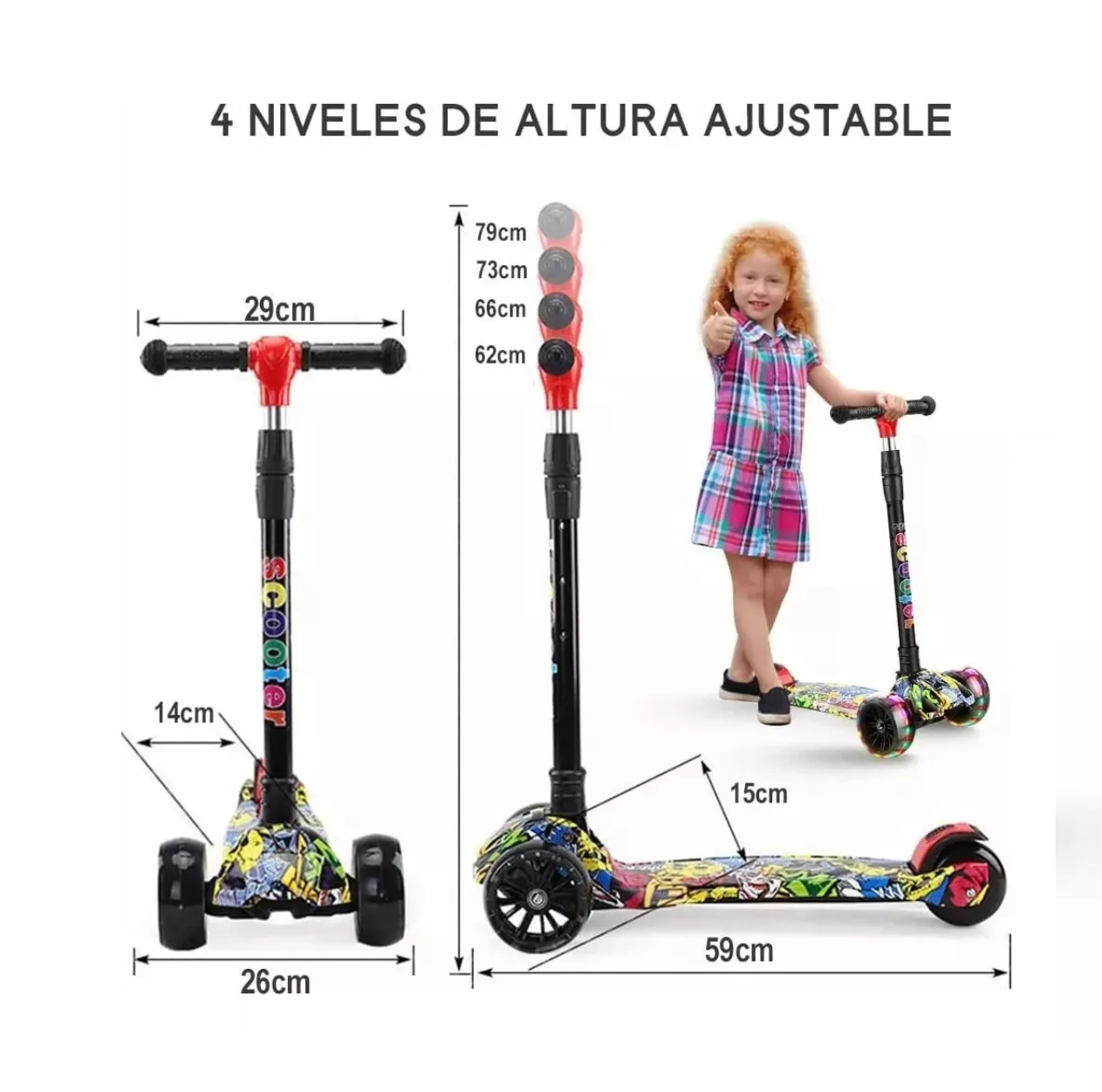 Foto 2 | Scooter Lab.G Multicolor con Luz Led y Altura Ajustable Plegable para Niño