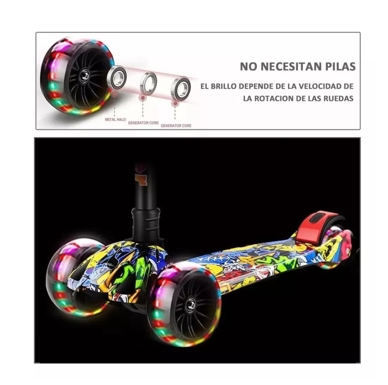 Foto 4 | Scooter Lab.G Multicolor con Luz Led y Altura Ajustable Plegable para Niño