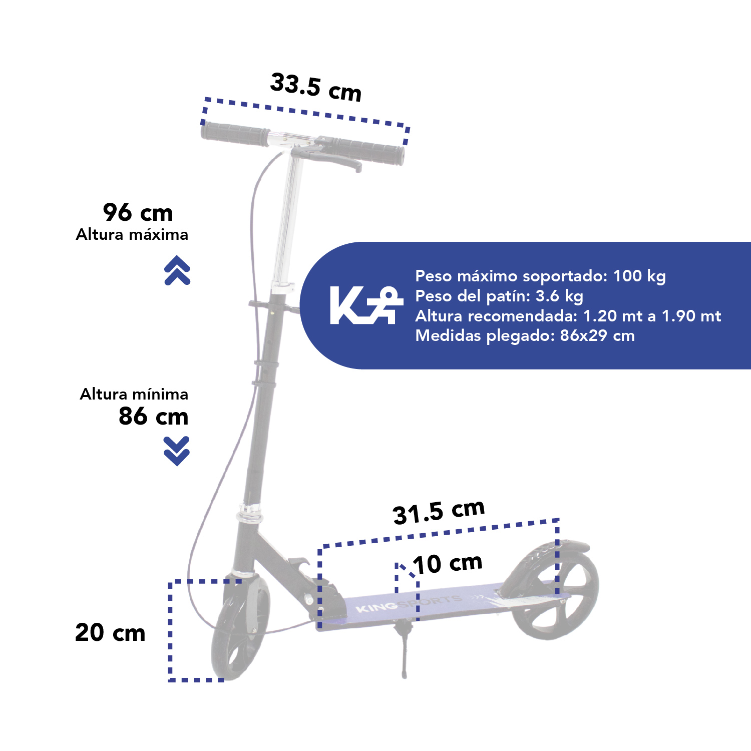 Foto 7 pulgar | Scooter KingSports Negro Ajustable