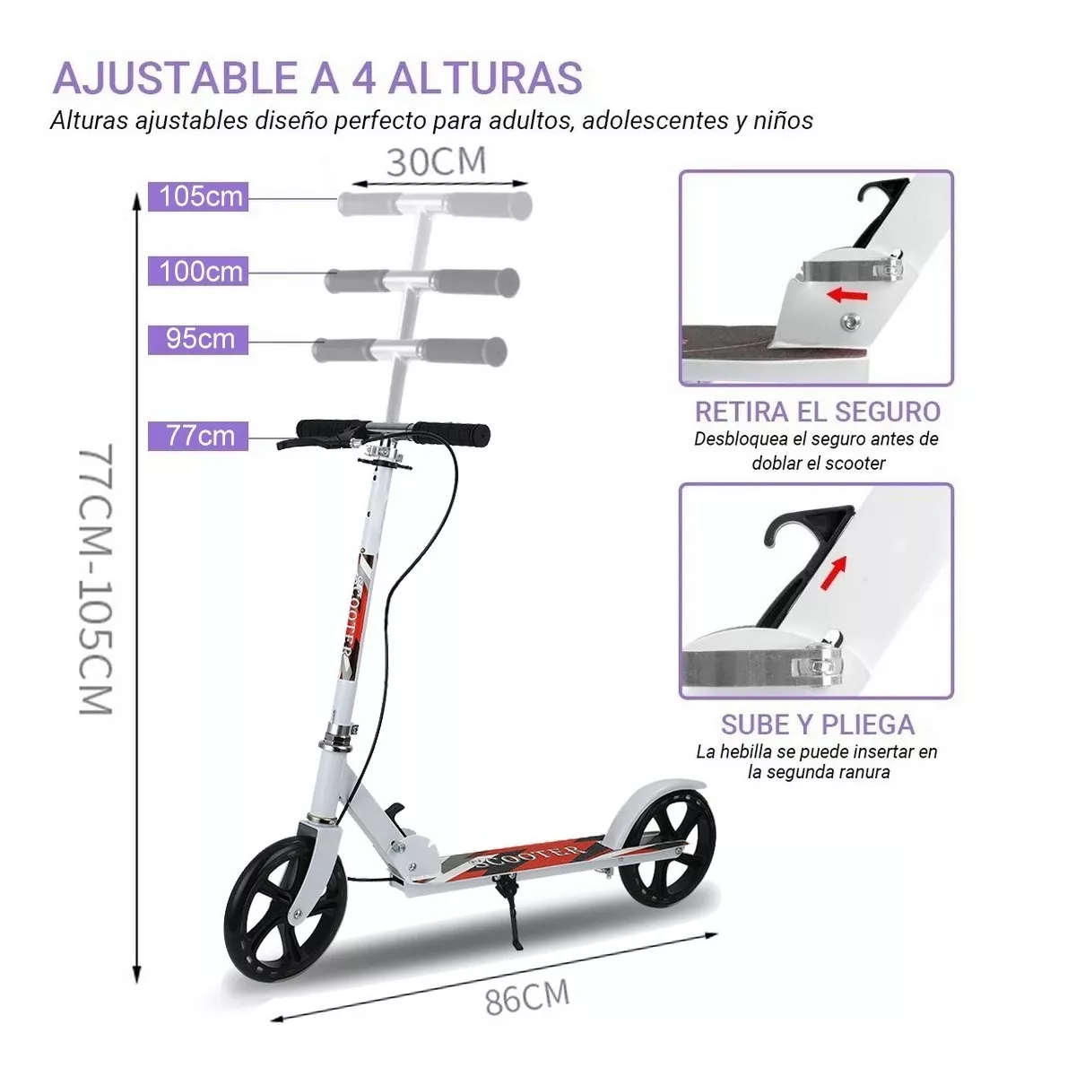 Foto 3 pulgar | Scooter Patín Del Diablo Ajustable Plegable Jóvenes Adultos Eo Safe Imports Esi-14521 Blanco