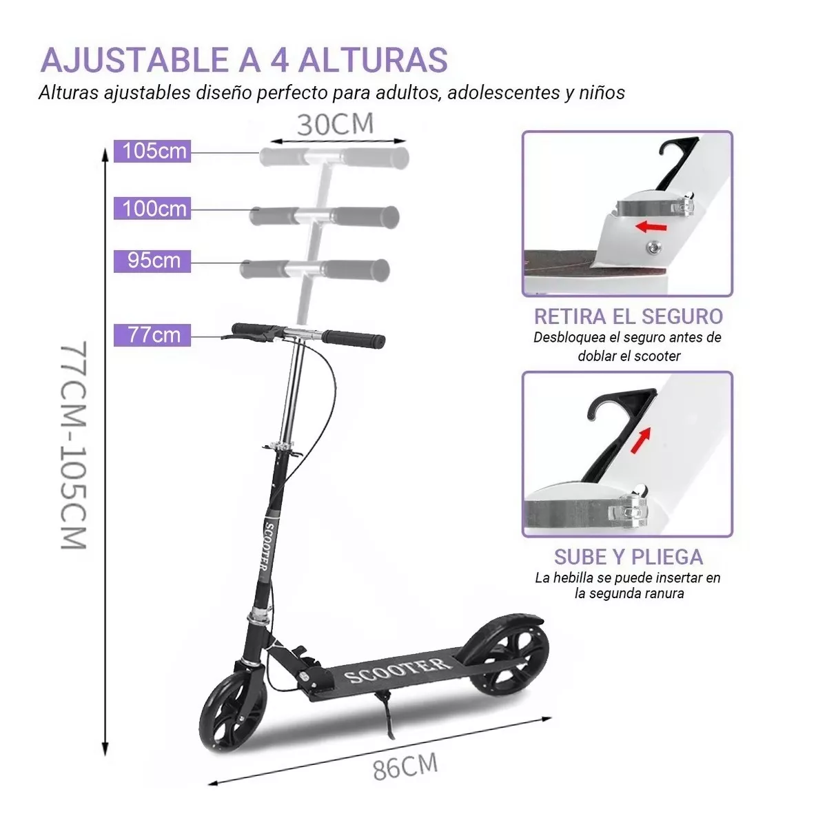 Foto 3 pulgar | Scooter Patín Del Diablo Ajustable Plegable Jóvenes Adultos Eo Safe Imports Esi-14522 Negro