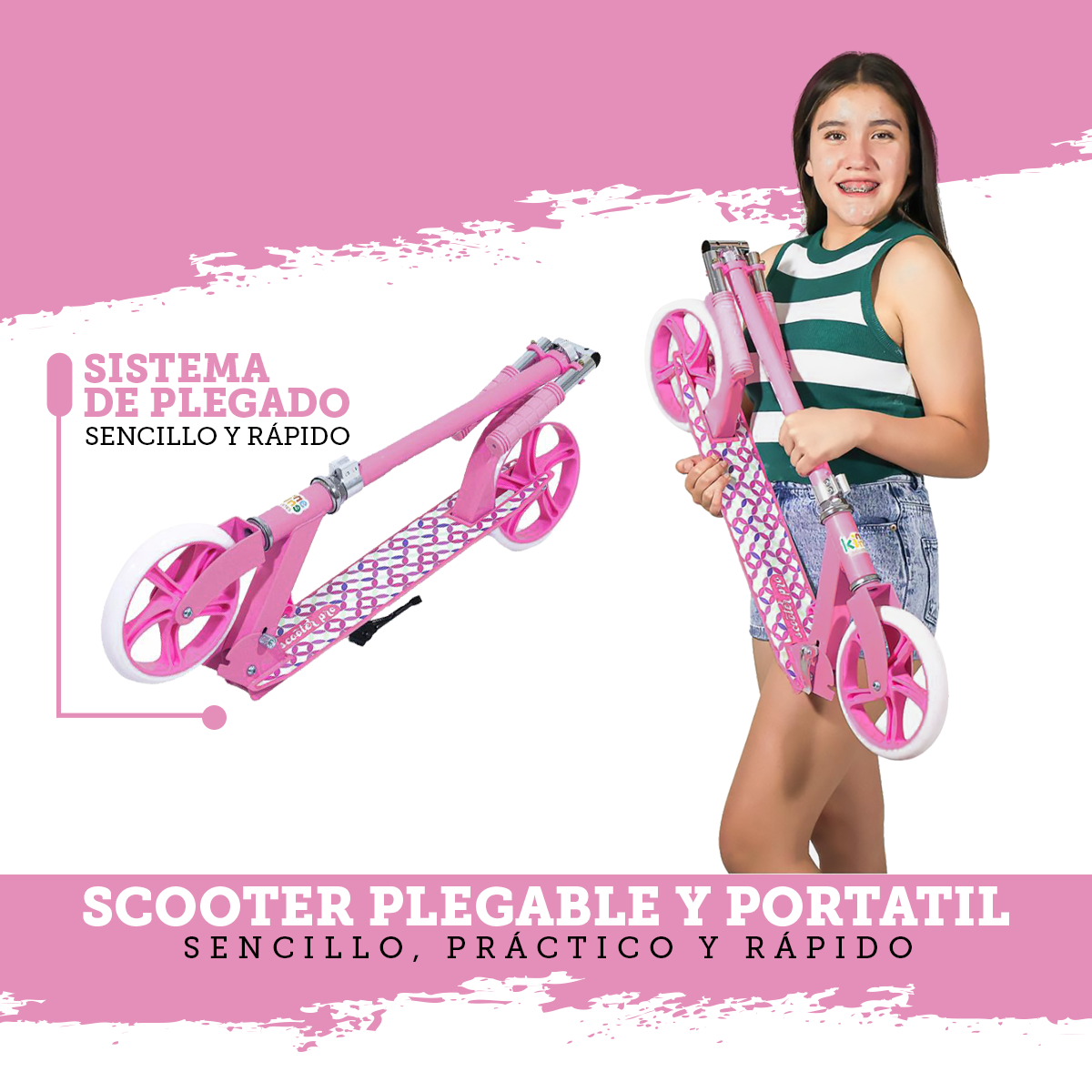 Foto 4 pulgar | Scooter Plegable GuevaraSports Rosa Patín Portátil