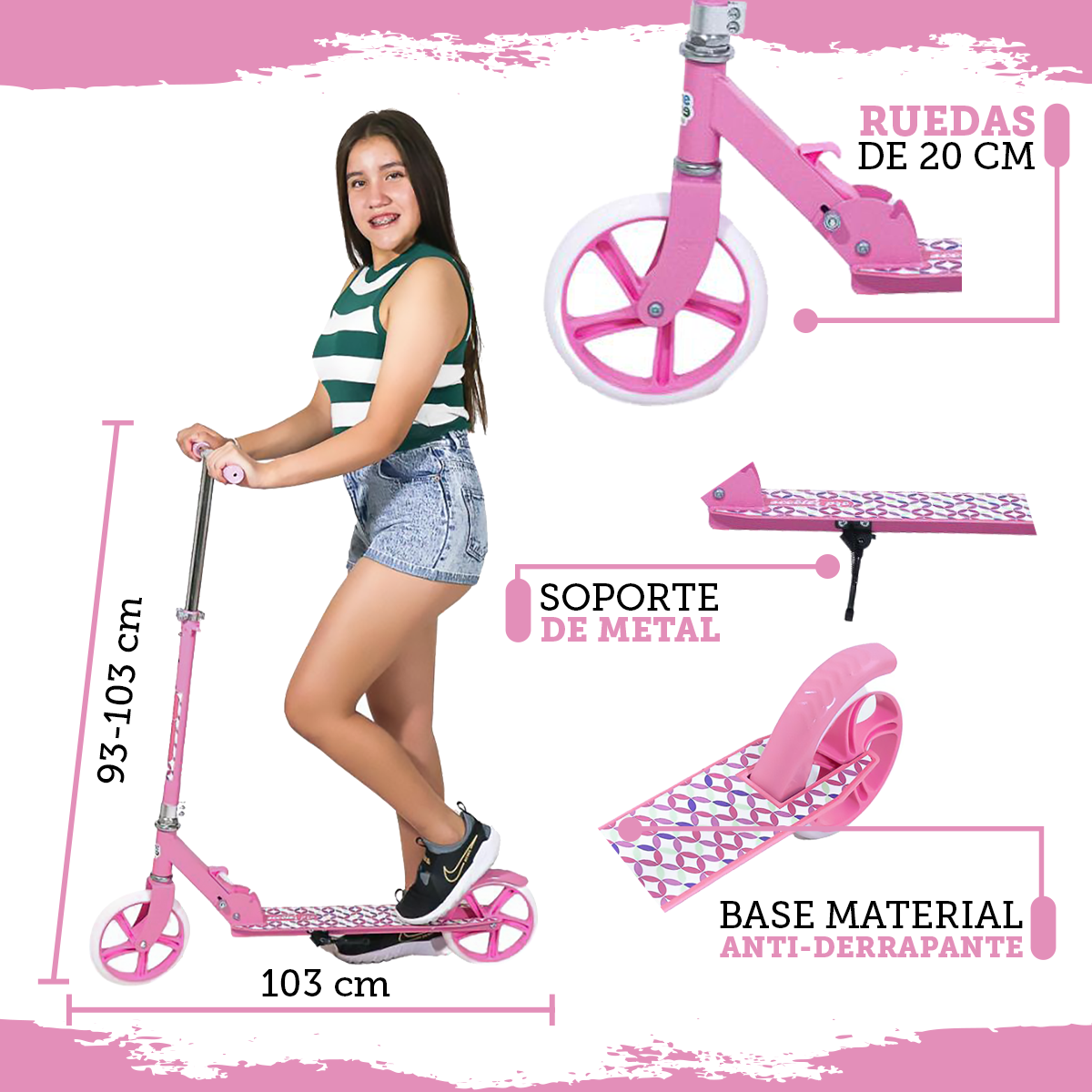 Foto 5 pulgar | Scooter Plegable GuevaraSports Rosa Patín Portátil