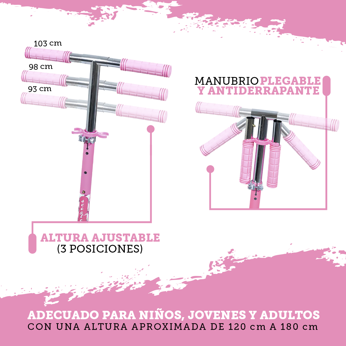 Foto 7 pulgar | Scooter Plegable GuevaraSports Rosa Patín Portátil