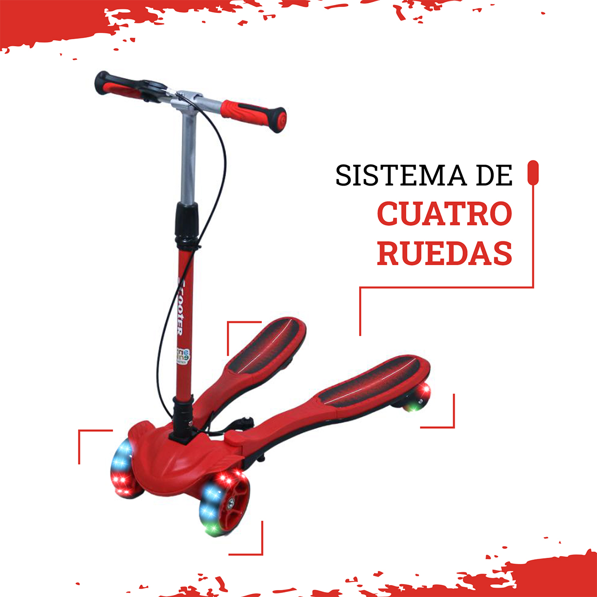 Foto 3 pulgar | Scooter Guevara Sports de Equilibrio Rojo 4 Llantas y Luz Led