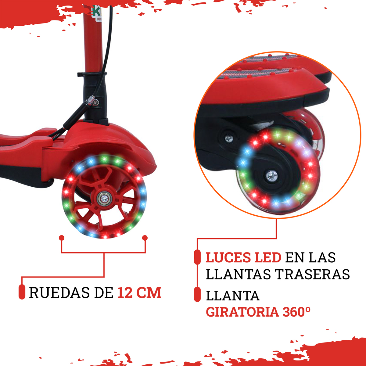 Foto 5 pulgar | Scooter Guevara Sports de Equilibrio Rojo 4 Llantas y Luz Led