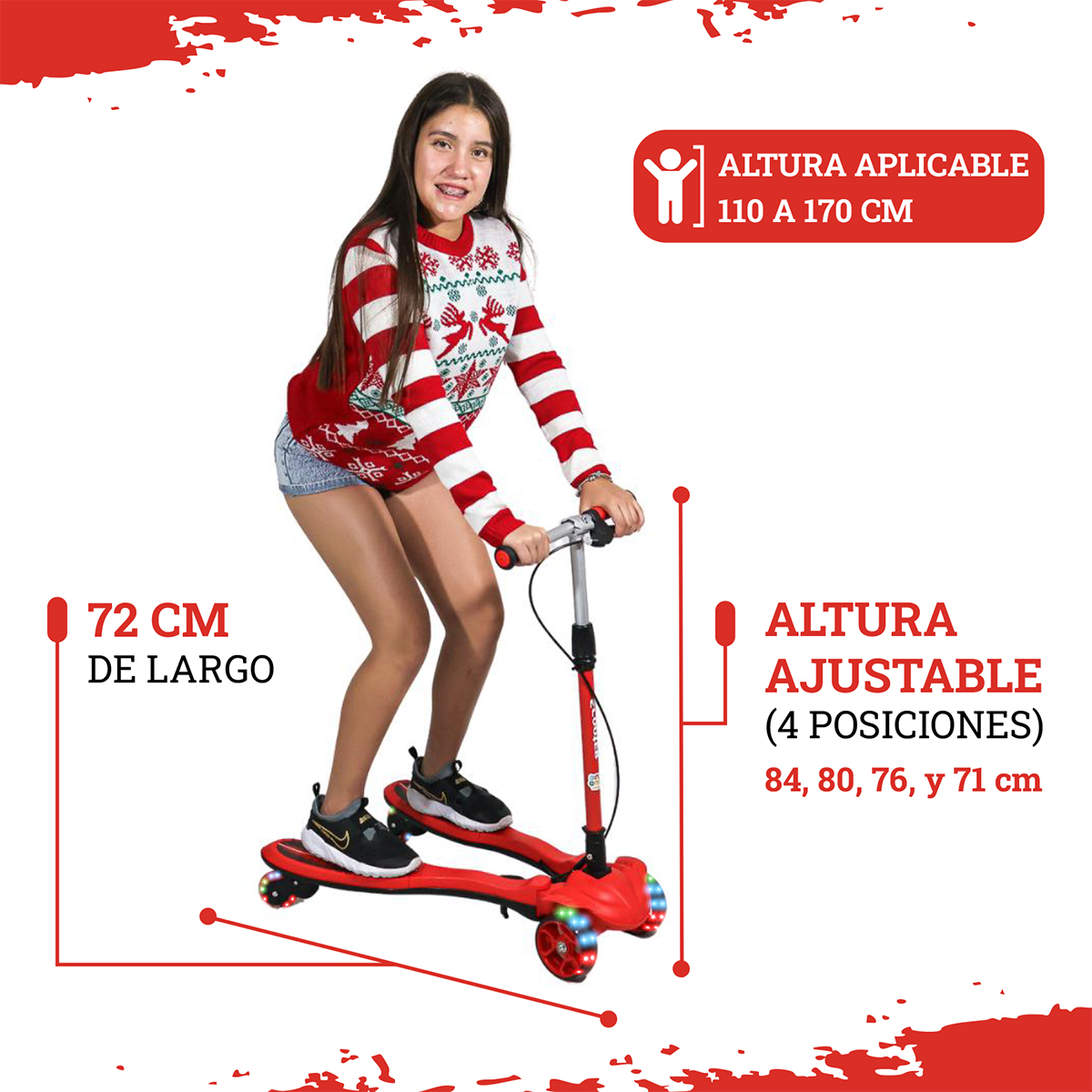 Foto 5 | Scooter Guevara Sports de Equilibrio Rojo 4 Llantas y Luz Led