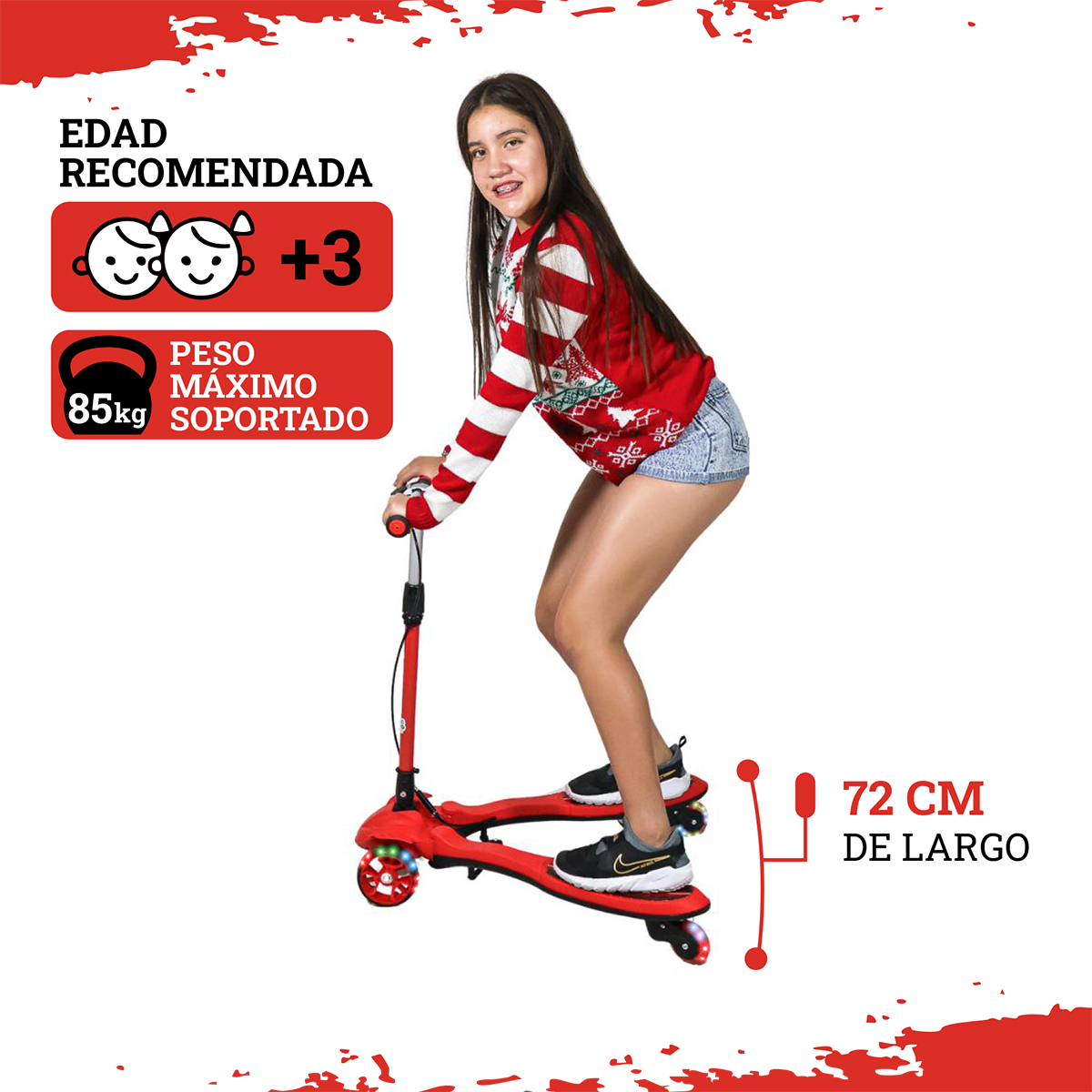 Foto 7 pulgar | Scooter Guevara Sports de Equilibrio Rojo 4 Llantas y Luz Led